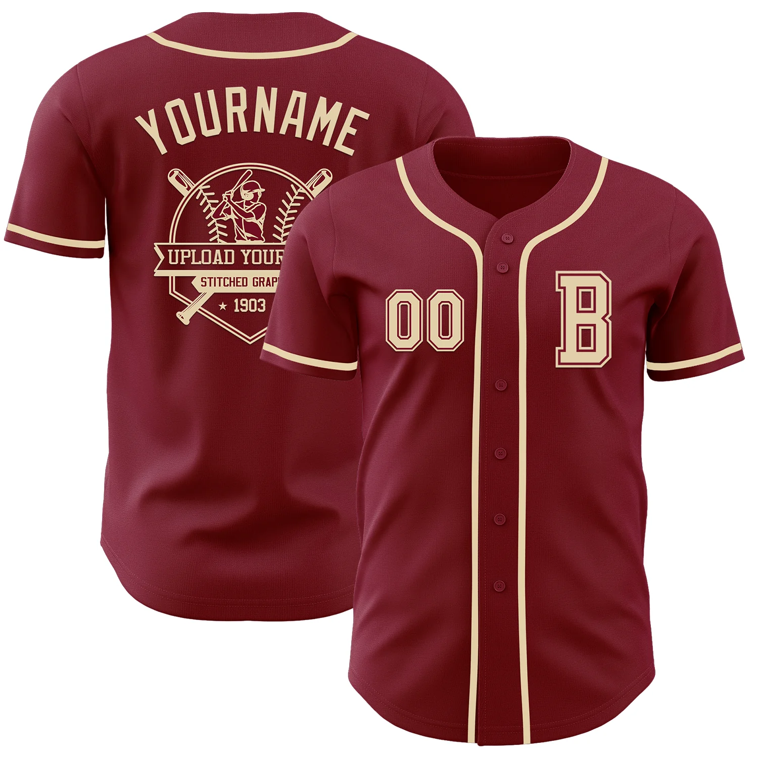Custom Crimson Cream Authentic Baseball Jersey - Image 5