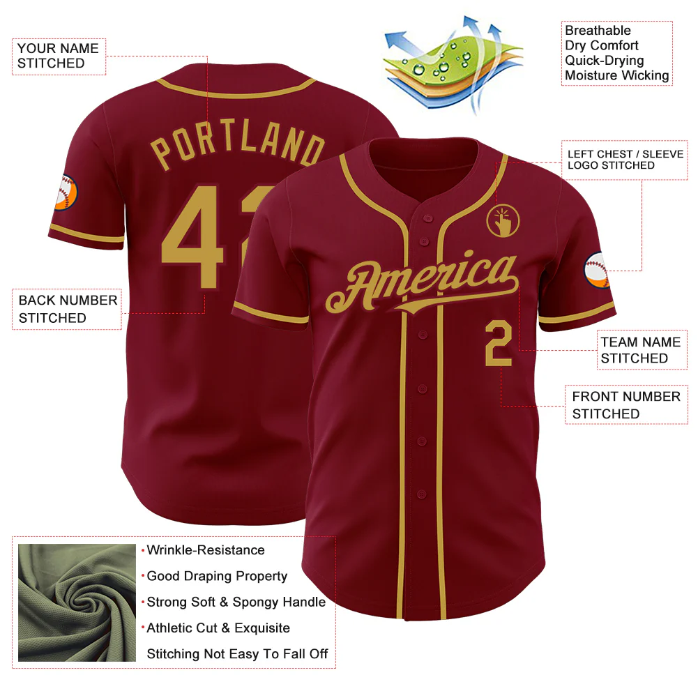Custom Crimson Old Gold Authentic Baseball Jersey - Image 3