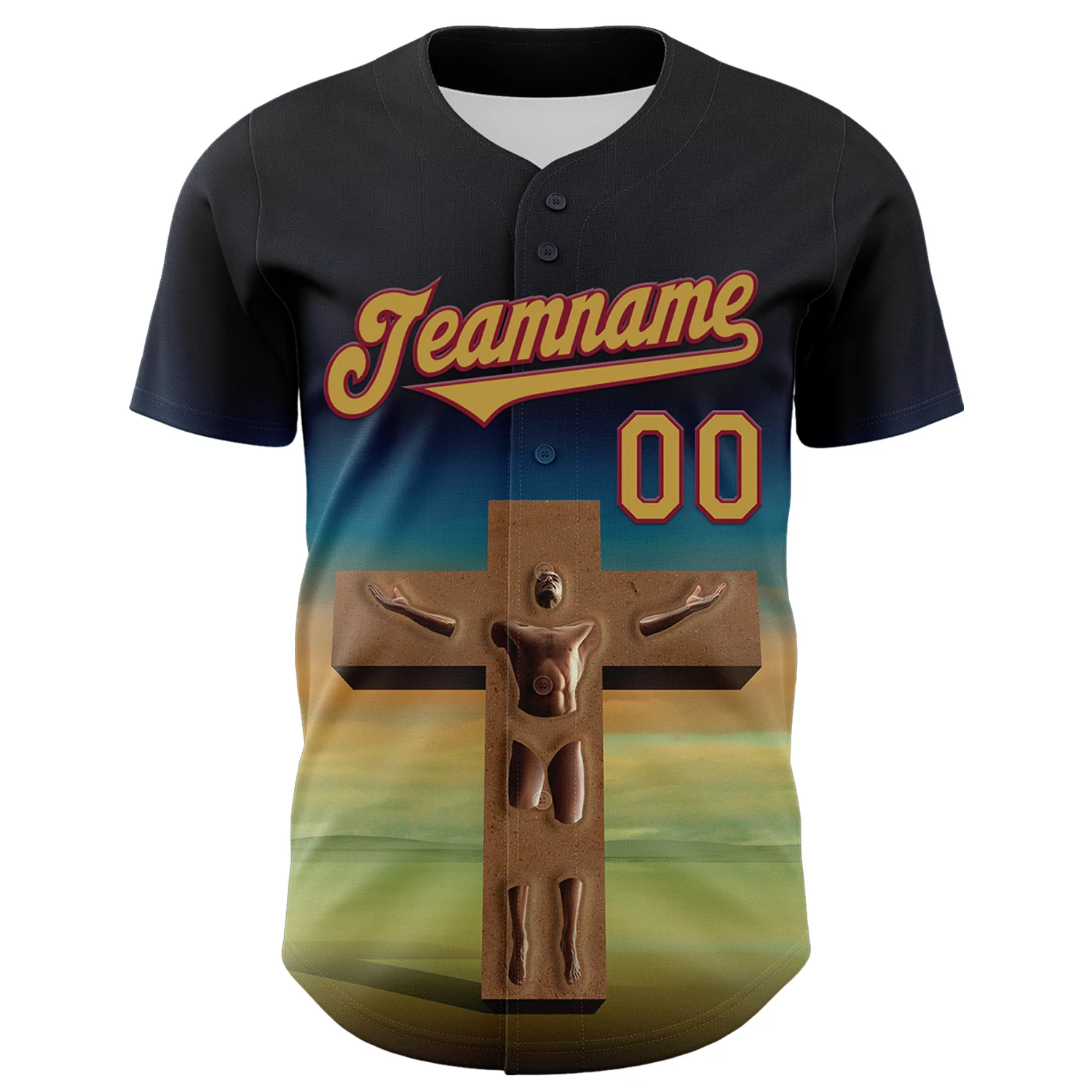 Custom Black Old Gold-Crimson 3D Marcel Caram The Man And The Cross Authentic Baseball Jersey - Image 2