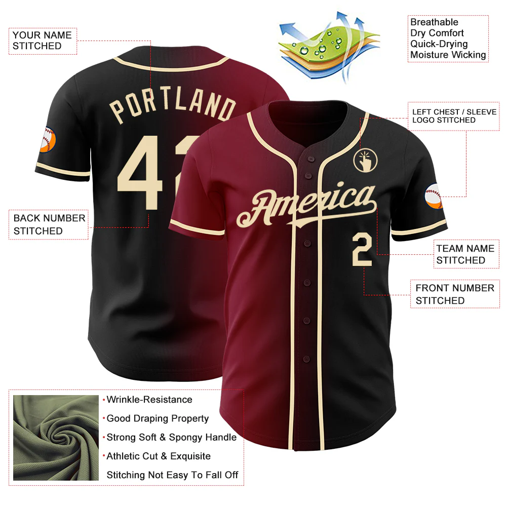 Custom Black Cream-Crimson Authentic Gradient Fashion Baseball Jersey - Image 3