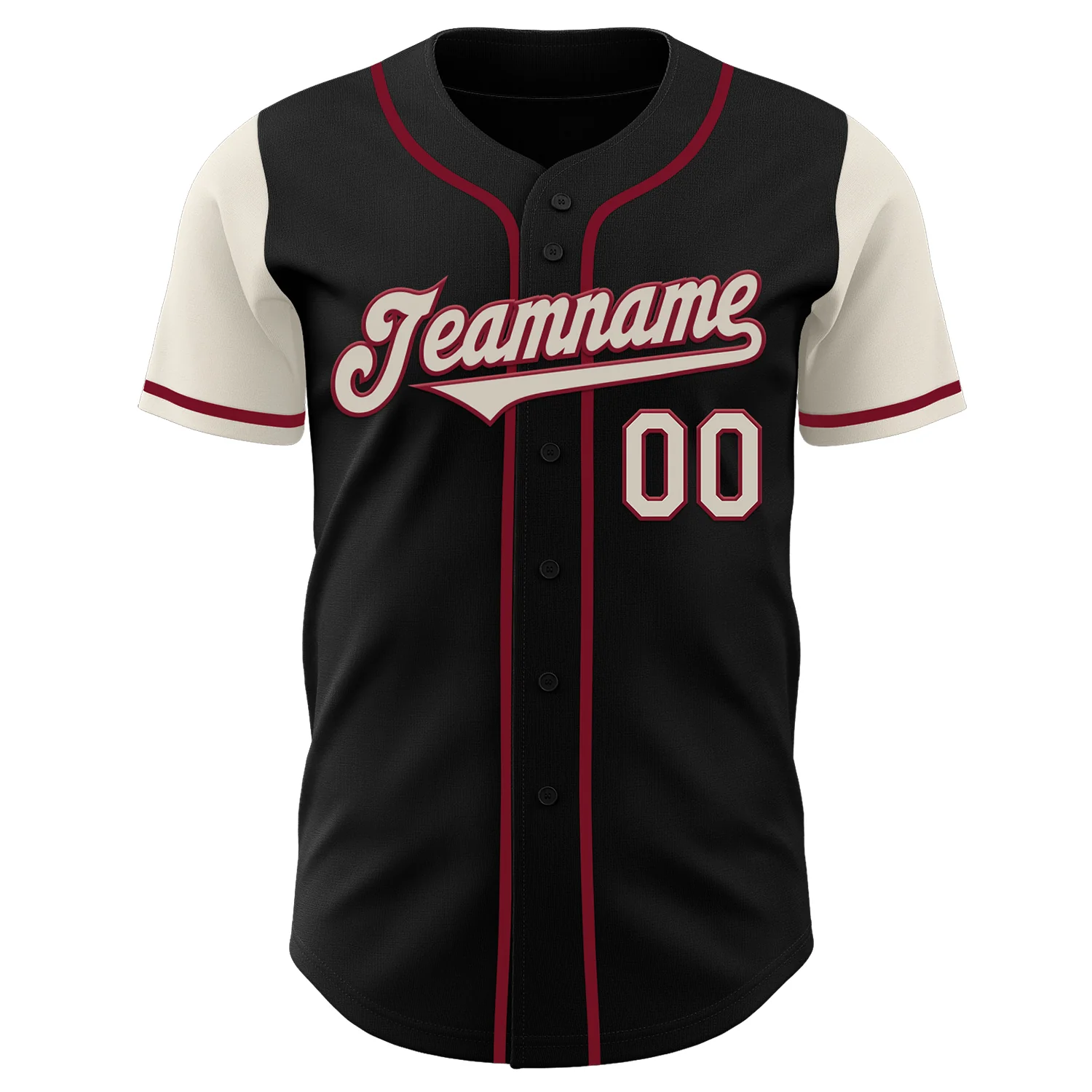 Custom Black Cream-Crimson Authentic Two Tone Baseball Jersey - Image 2