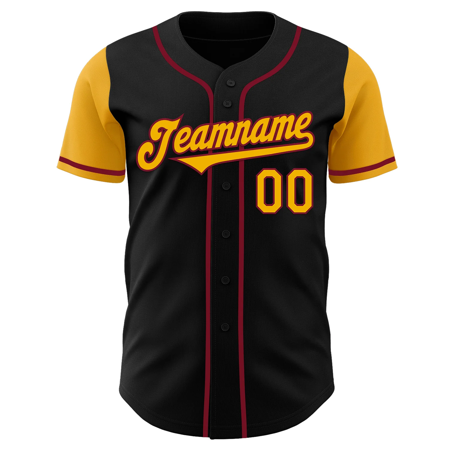 Custom Black Gold-Crimson Authentic Two Tone Baseball Jersey - Image 2