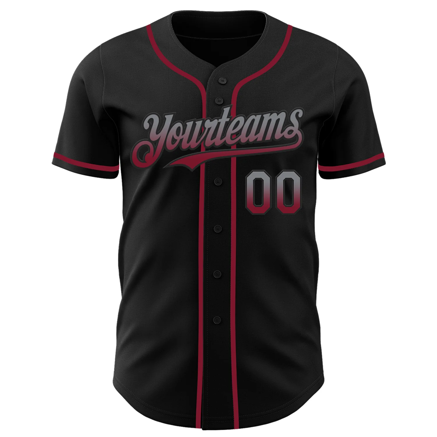 Custom Black Gray-Crimson Authentic Fade Fashion Baseball Jersey - Image 2
