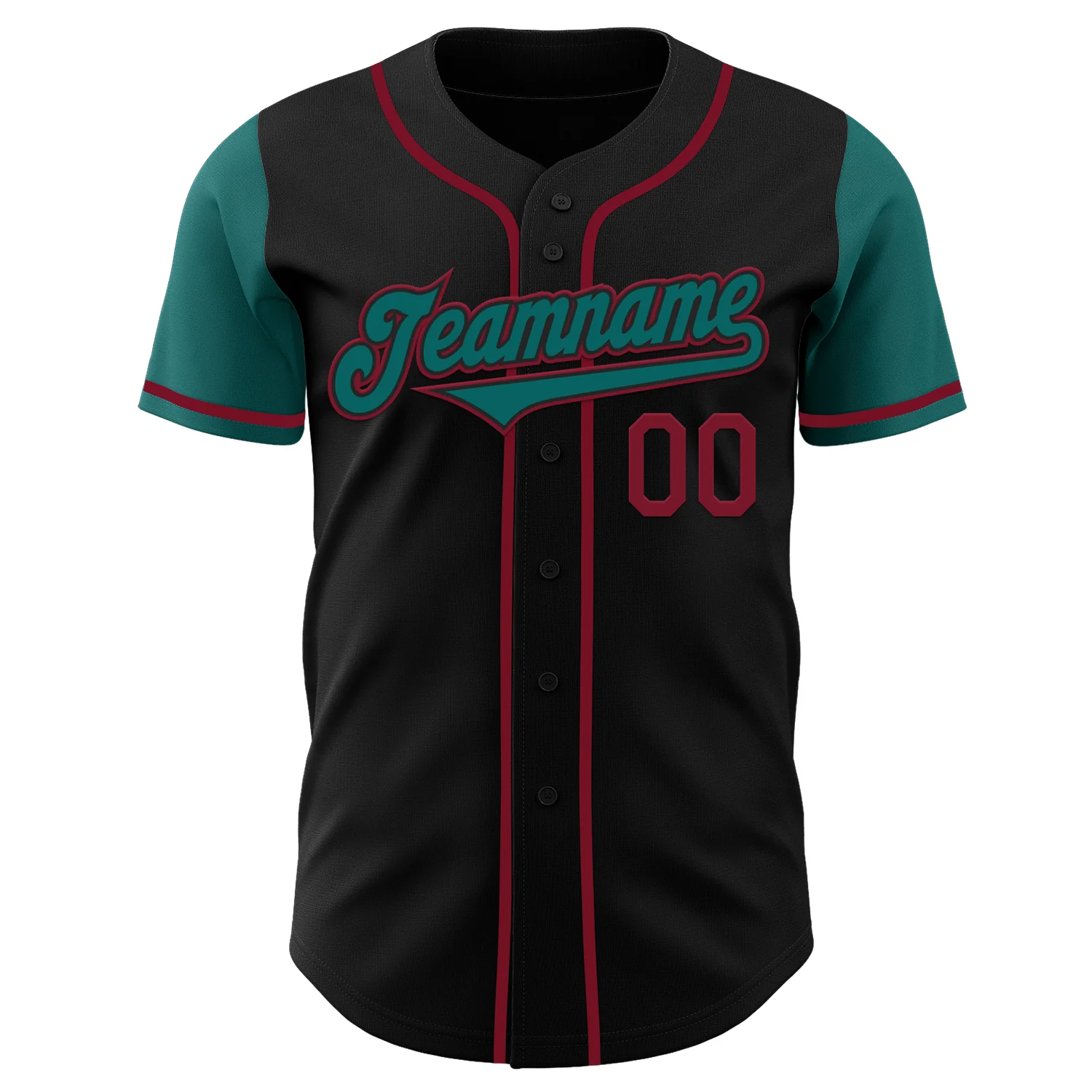 Custom Black Teal-Crimson Authentic Two Tone Baseball Jersey - Image 2