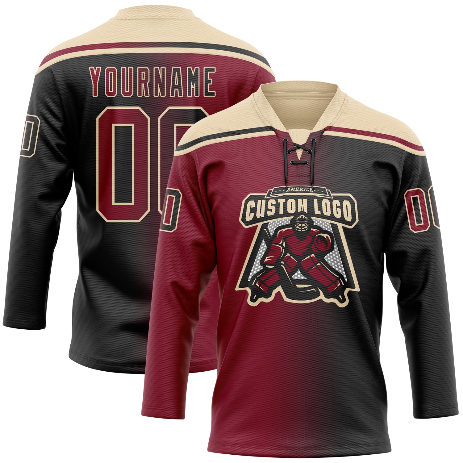 Custom Black Crimson-City Cream Gradient Fashion Hockey Lace Neck Jersey - Image 2