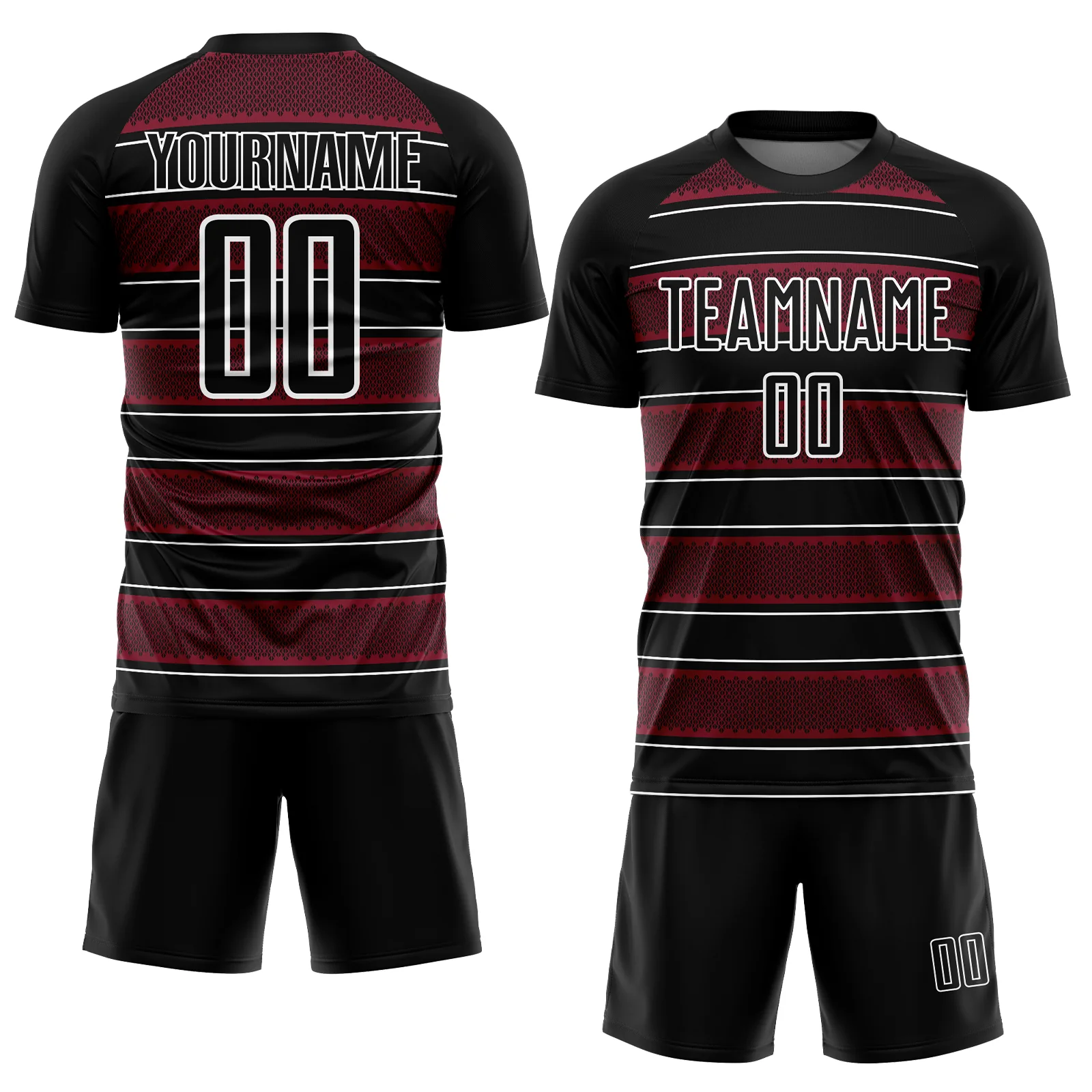 Custom Black Crimson-White Geometric Shapes And Line Sublimation Soccer Uniform Jersey - Image 2