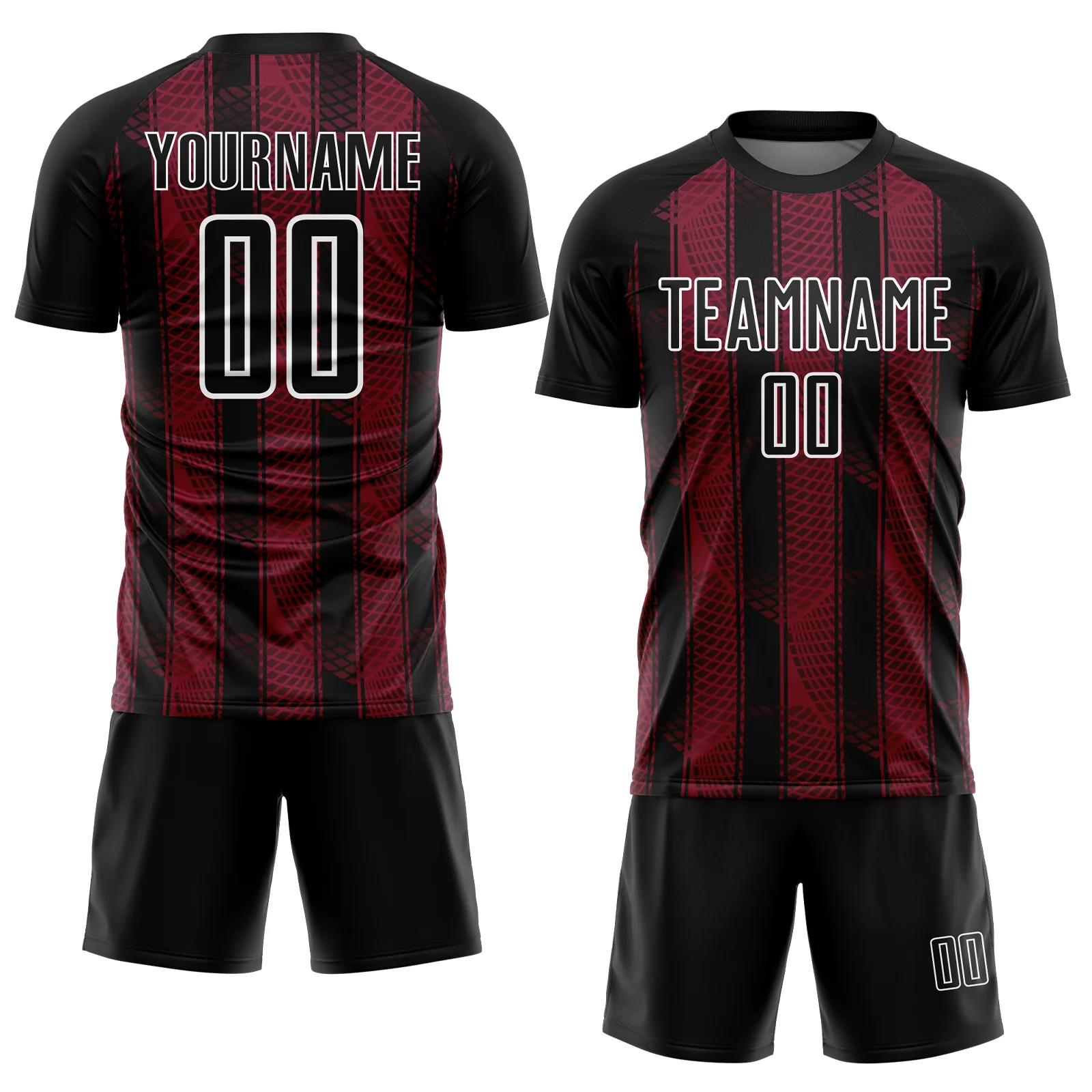 Custom Black Crimson-White Abstract Network Sublimation Soccer Uniform Jersey - Image 2