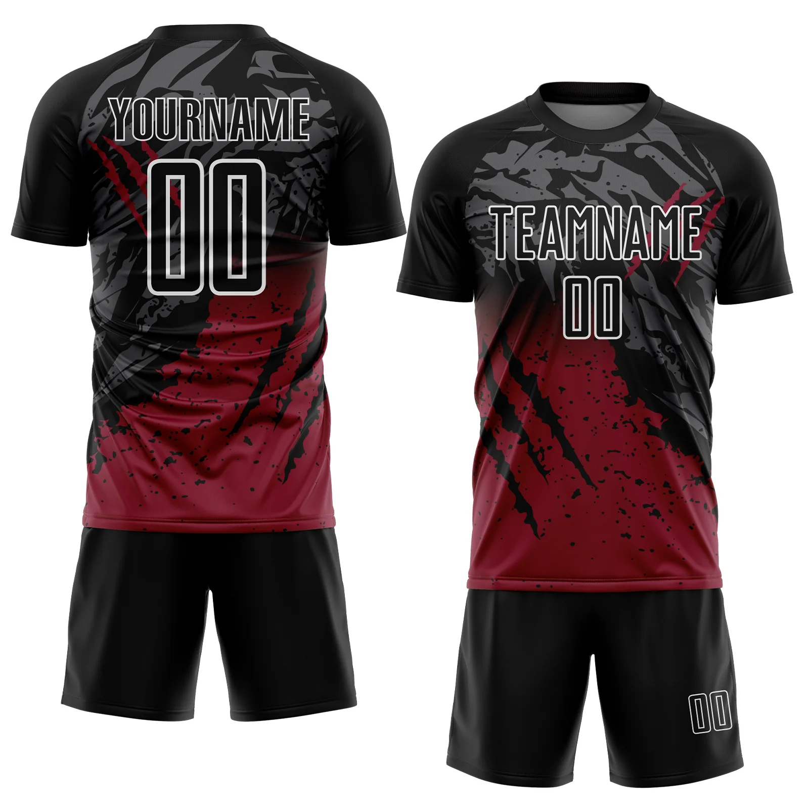 Custom Black Crimson-White Gradient Scratch Splash Sublimation Soccer Uniform Jersey - Image 2