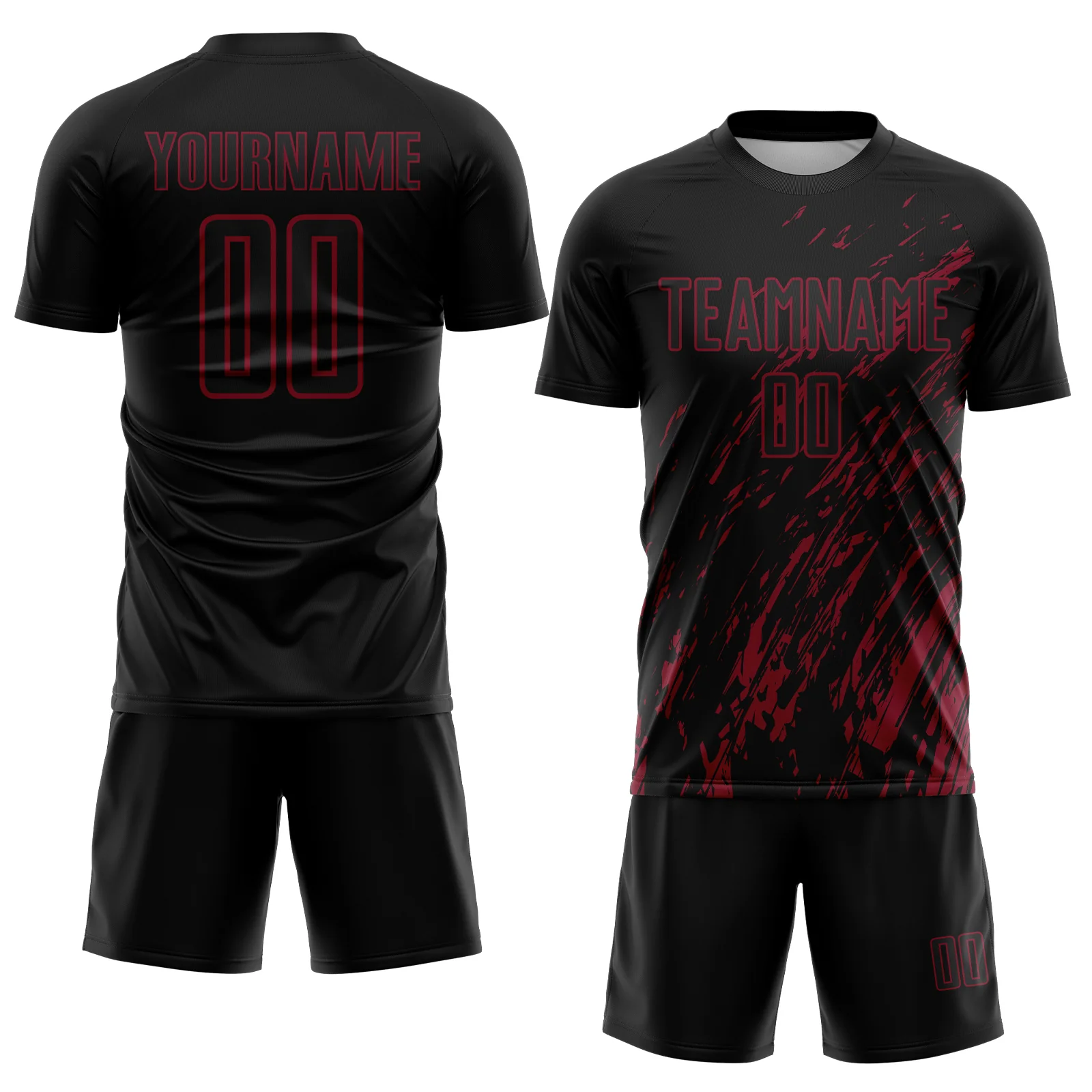 Custom Black Crimson Splash Sublimation Soccer Uniform Jersey - Image 2