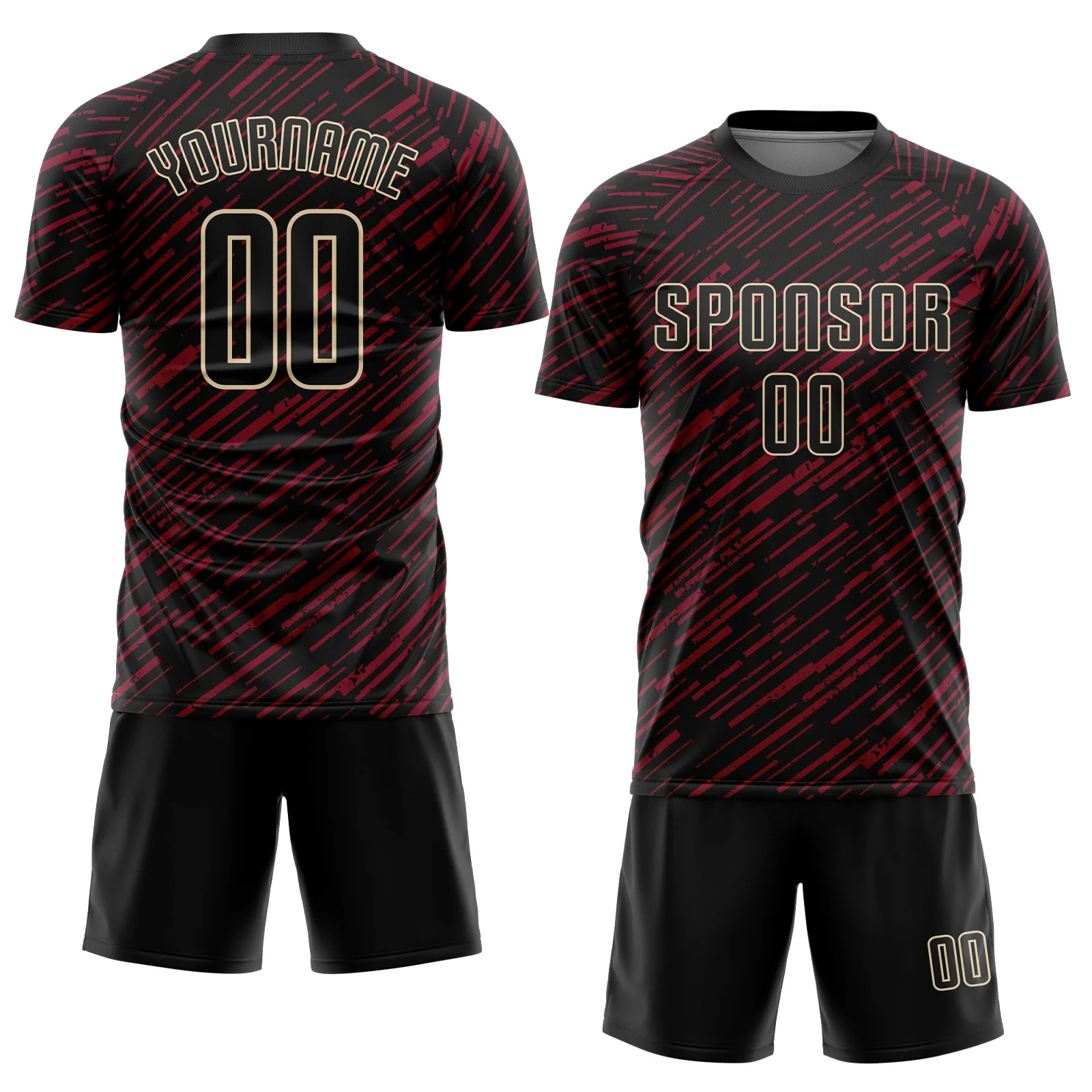 Custom Black Crimson-Cream Line Sports Sublimation Soccer Uniform Jersey - Image 2