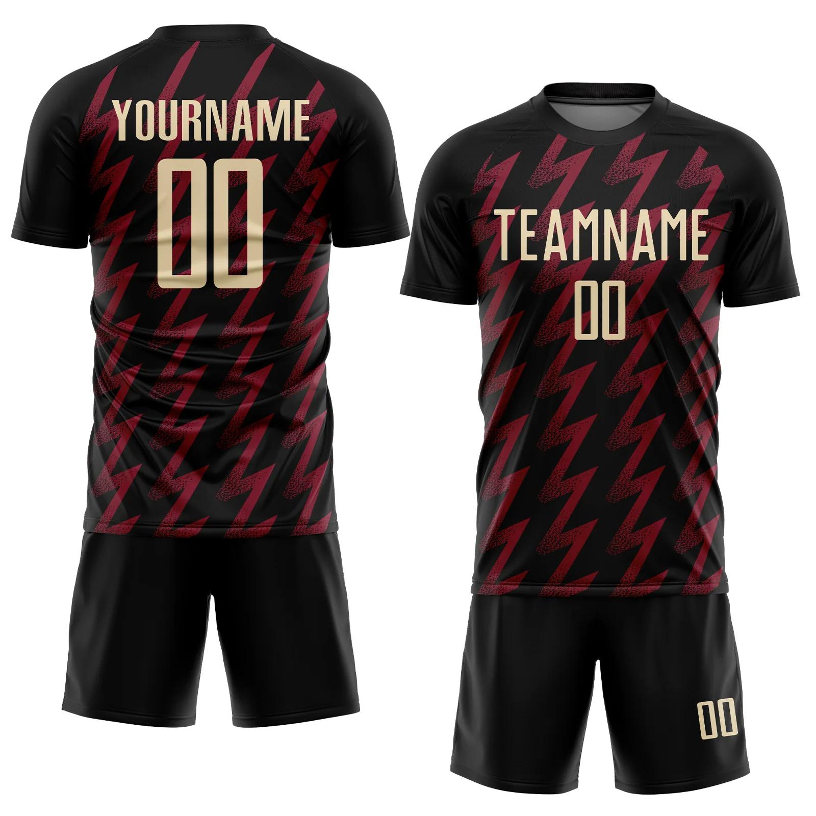 Custom Black Cream-Crimson Zigzag Shape Sublimation Soccer Uniform Jersey - Image 2
