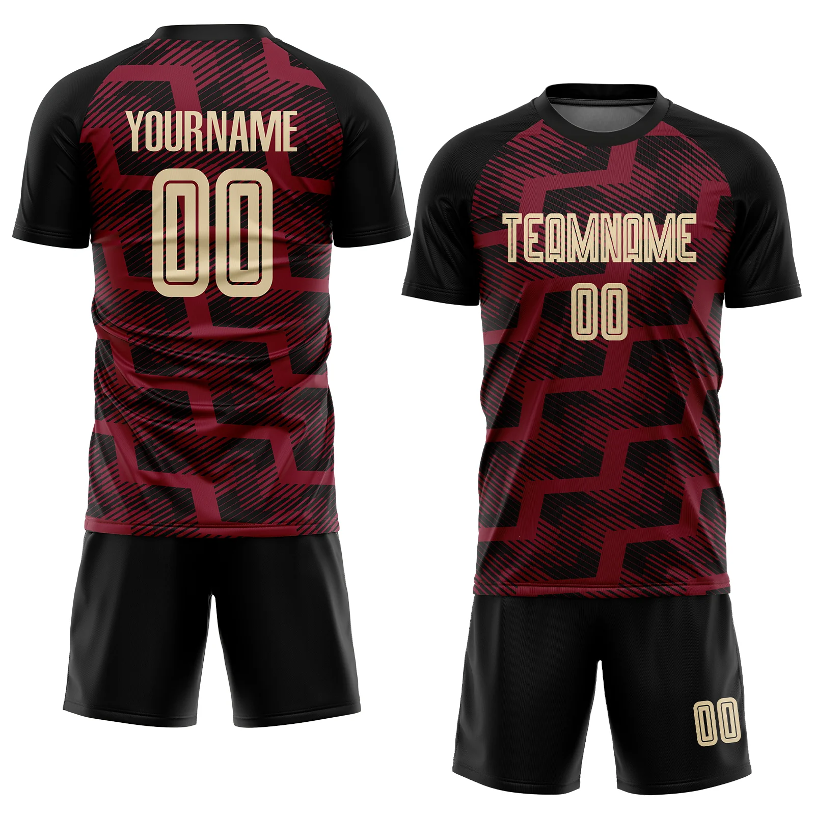 Custom Black Cream-Crimson Line Sublimation Soccer Uniform Jersey - Image 2