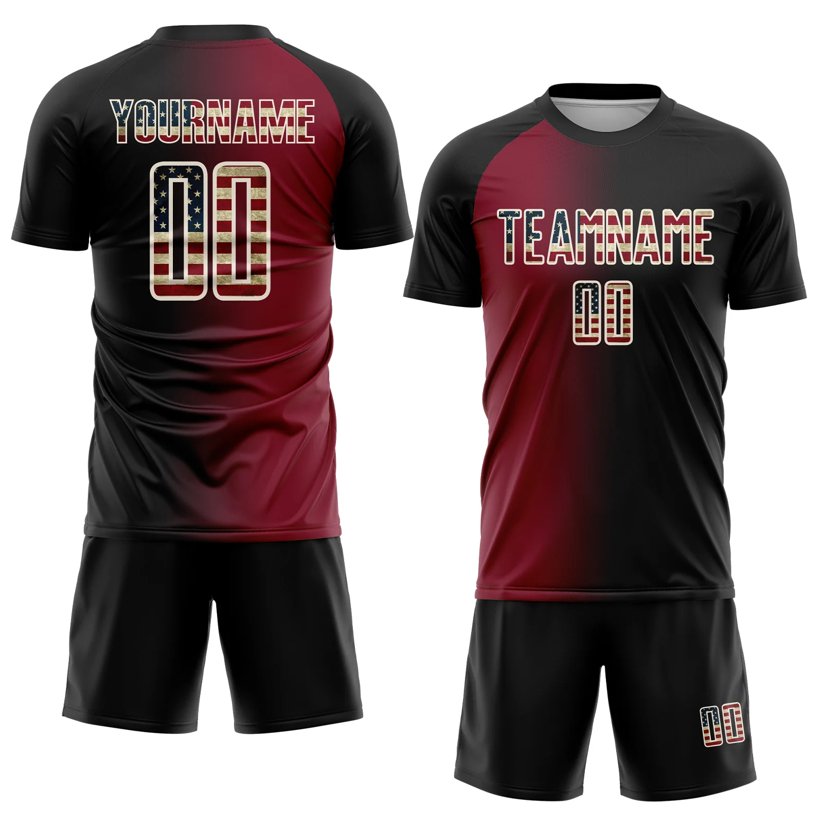 Custom Black Vintage USA Flag Crimson-Cream Sublimation Gradient Fashion Soccer Uniform Jersey - Image 2