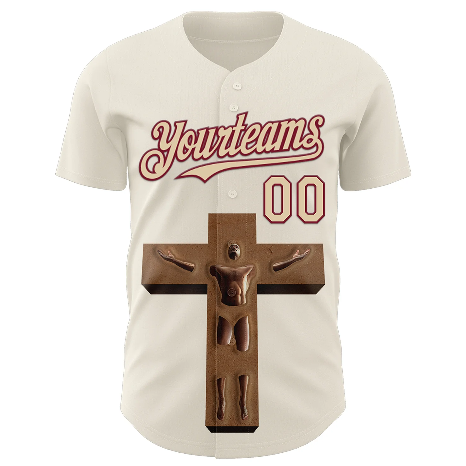 Custom Cream City Cream-Crimson 3D Marcel Caram The Man And The Cross Authentic Baseball Jersey - Image 2