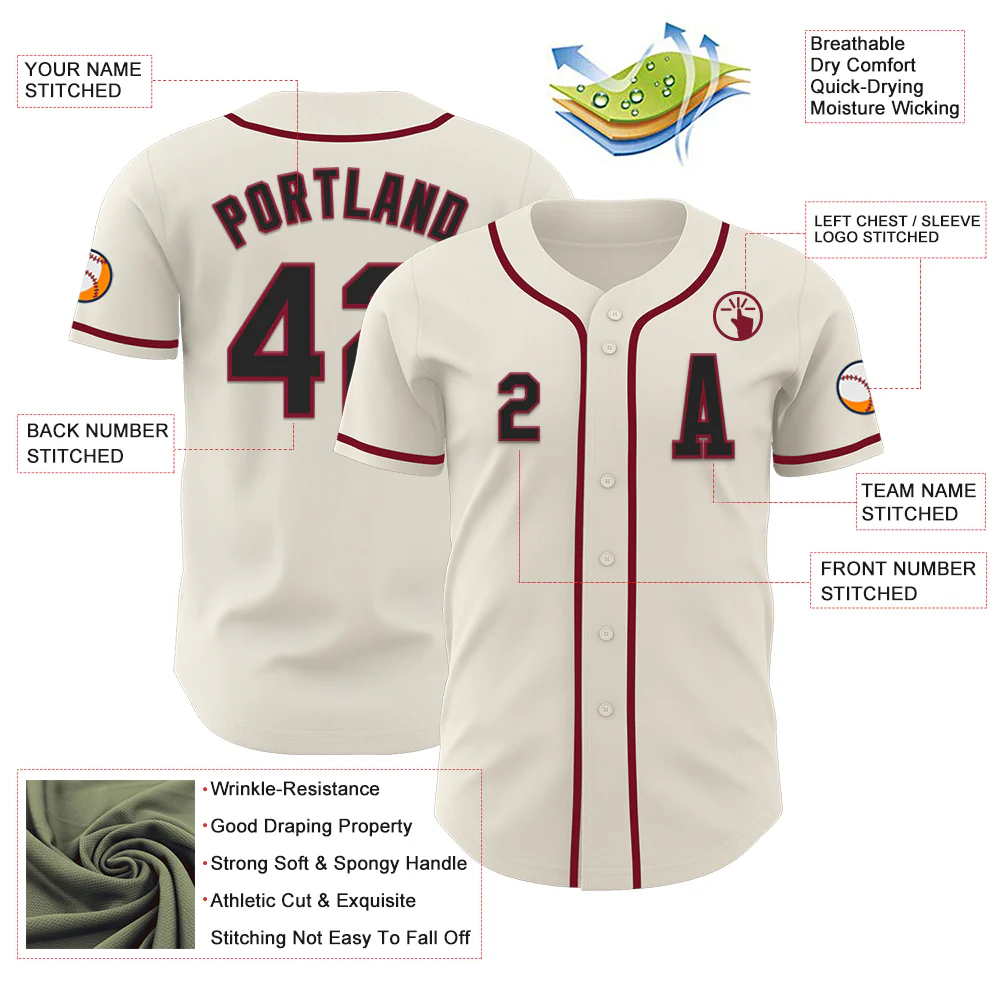 Custom Cream Black-Crimson Authentic Baseball Jersey - Image 2