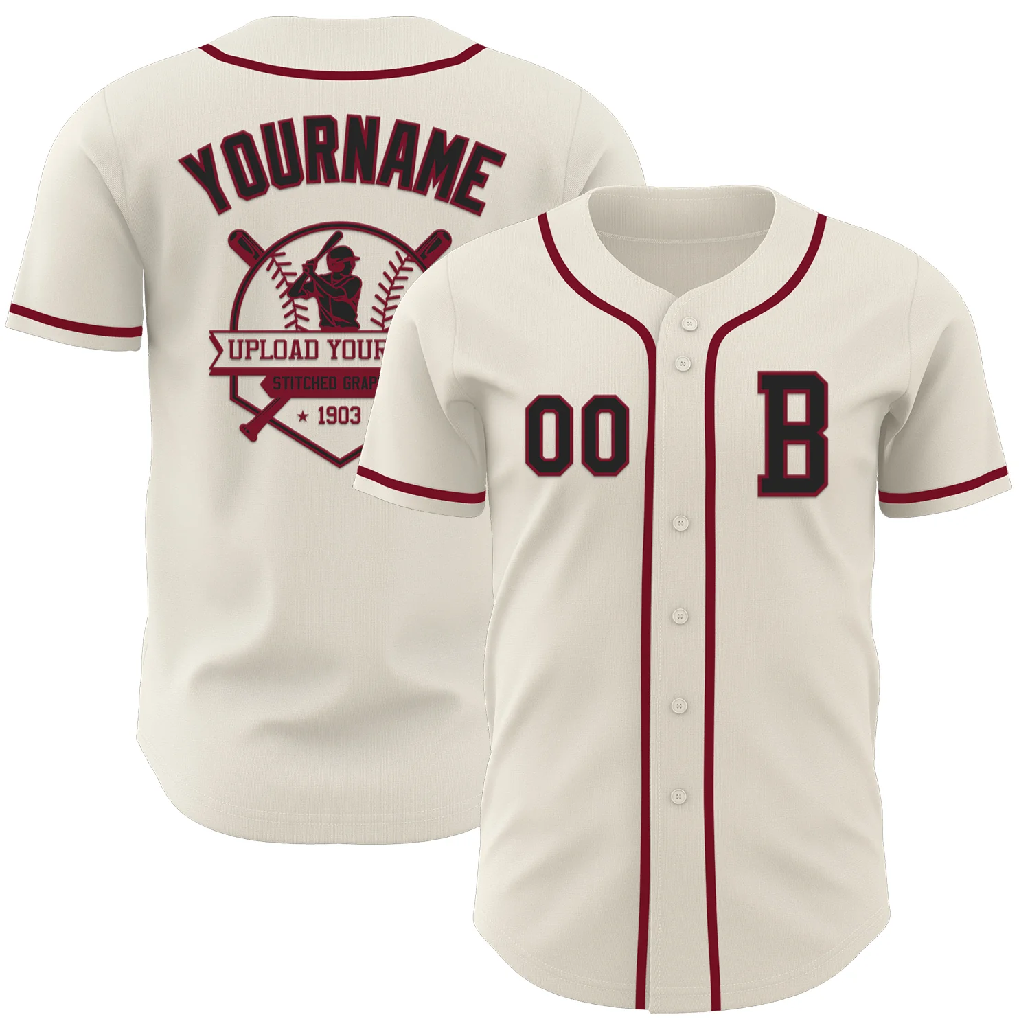 Custom Cream Black-Crimson Authentic Baseball Jersey - Image 5