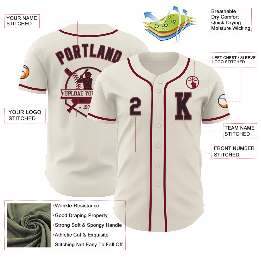 Custom Cream Black-Crimson Authentic Baseball Jersey - Image 6