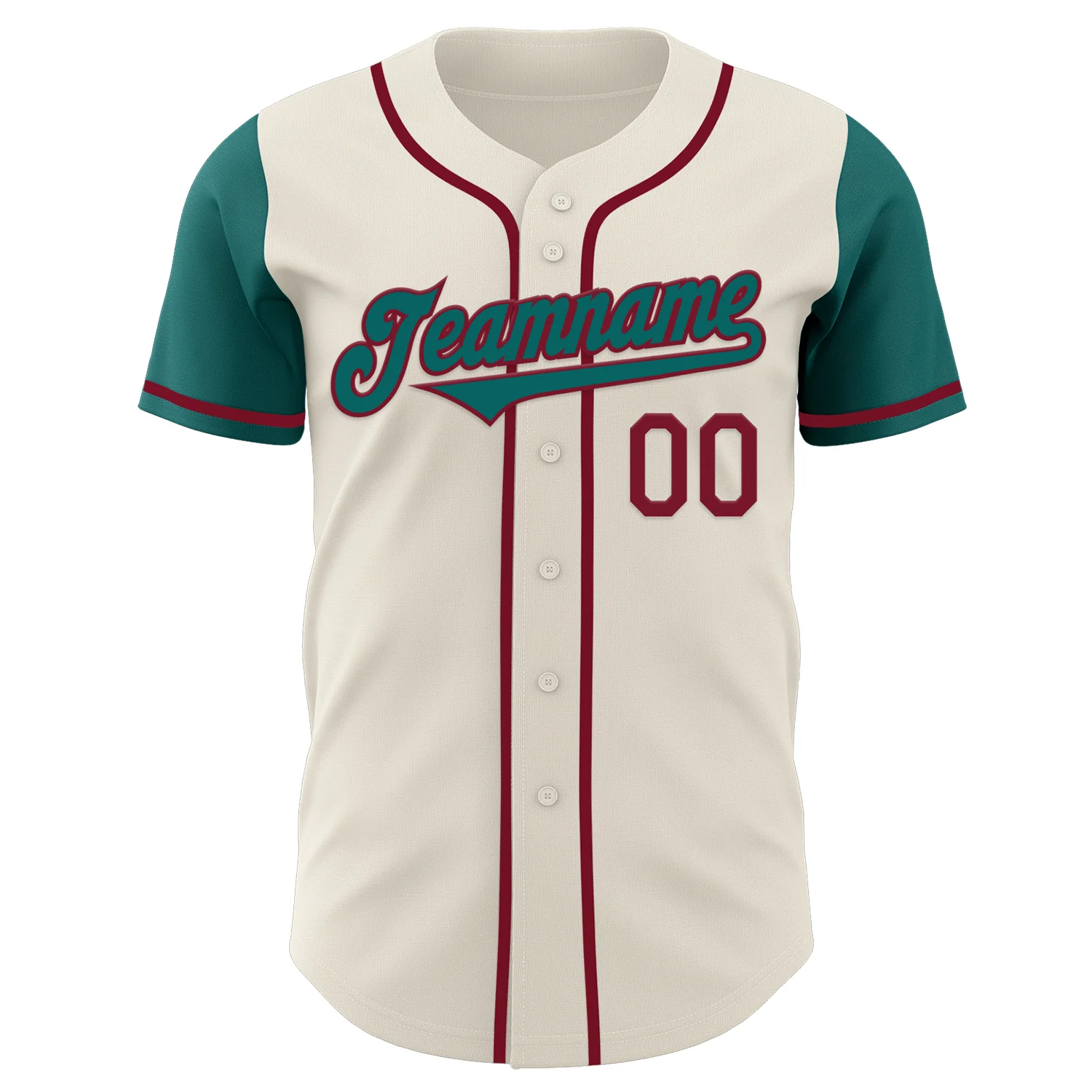 Custom Cream Teal-Crimson Authentic Two Tone Baseball Jersey - Image 2