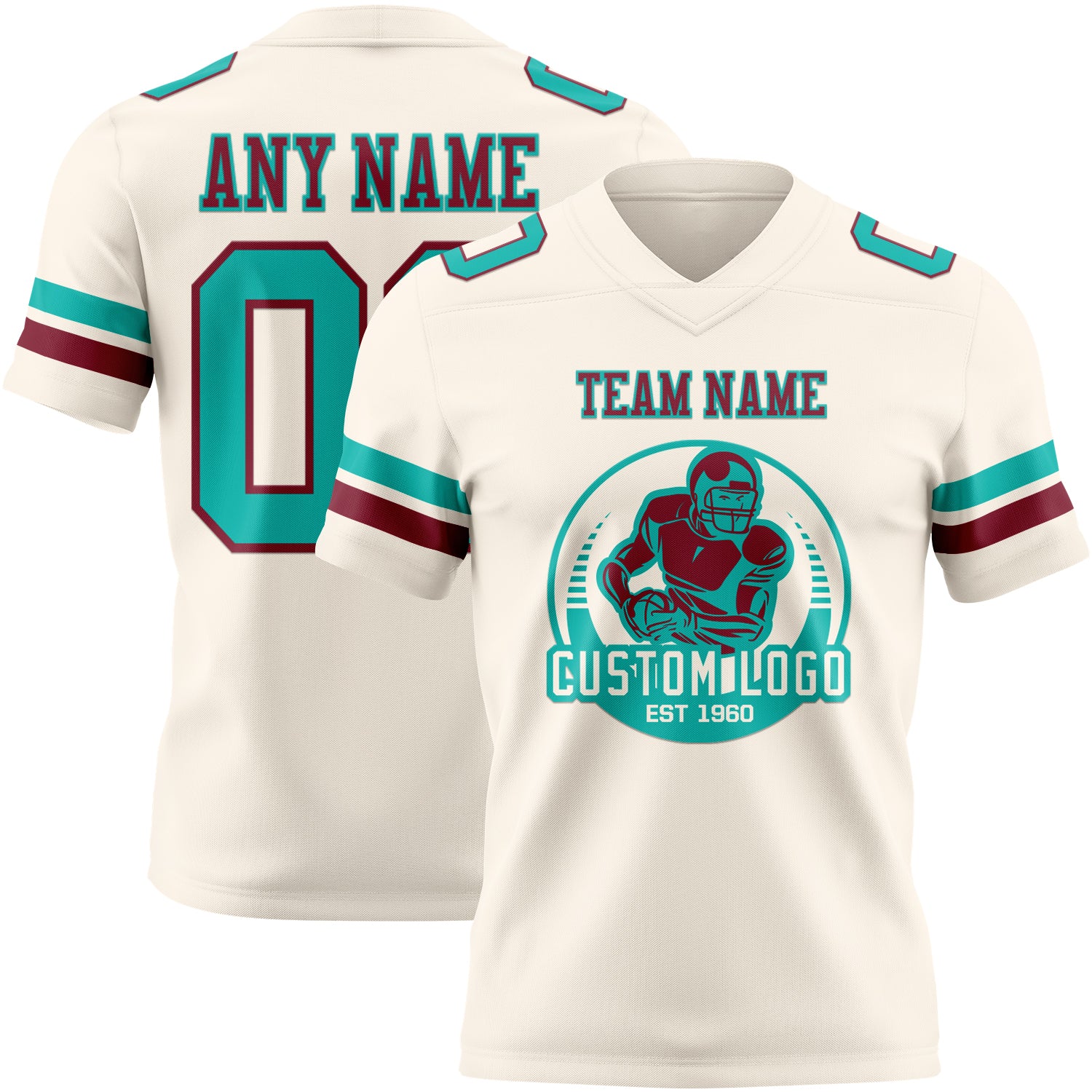Custom Cream Aqua-Crimson Authentic Football Jersey - Image 2