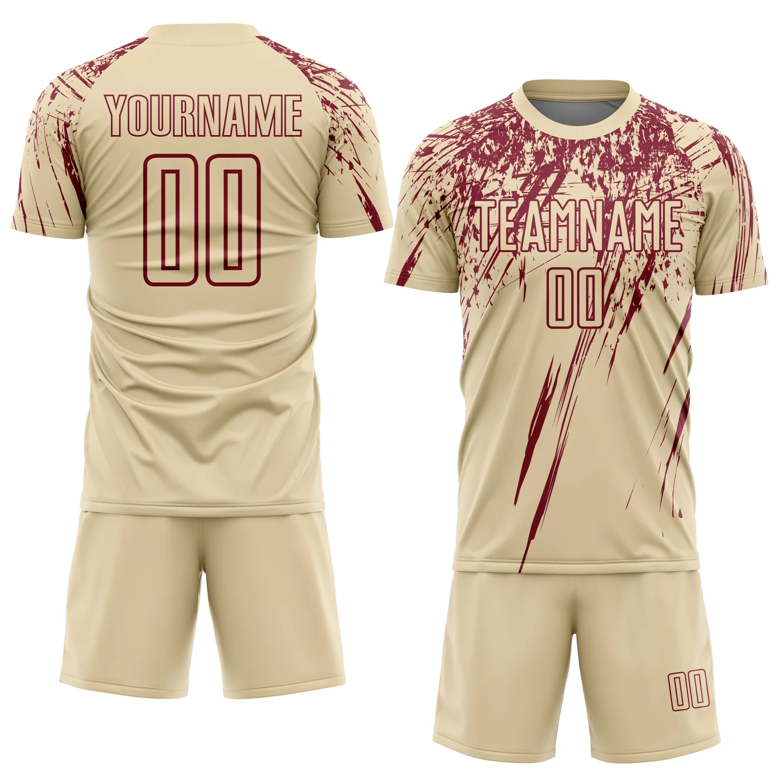 Custom Cream Crimson Splash Sports Sublimation Soccer Uniform Jersey - Image 2