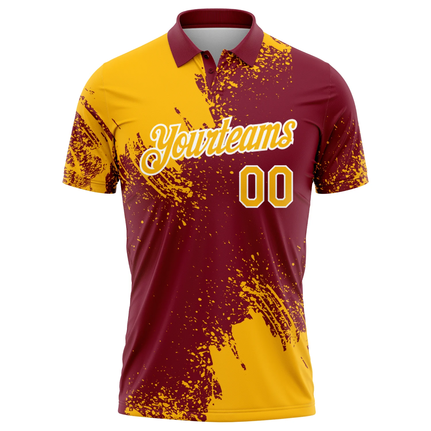 Custom Gold Crimson-White 3D Pattern Design Abstract Brush Stroke Performance Polo Shirt - Image 2