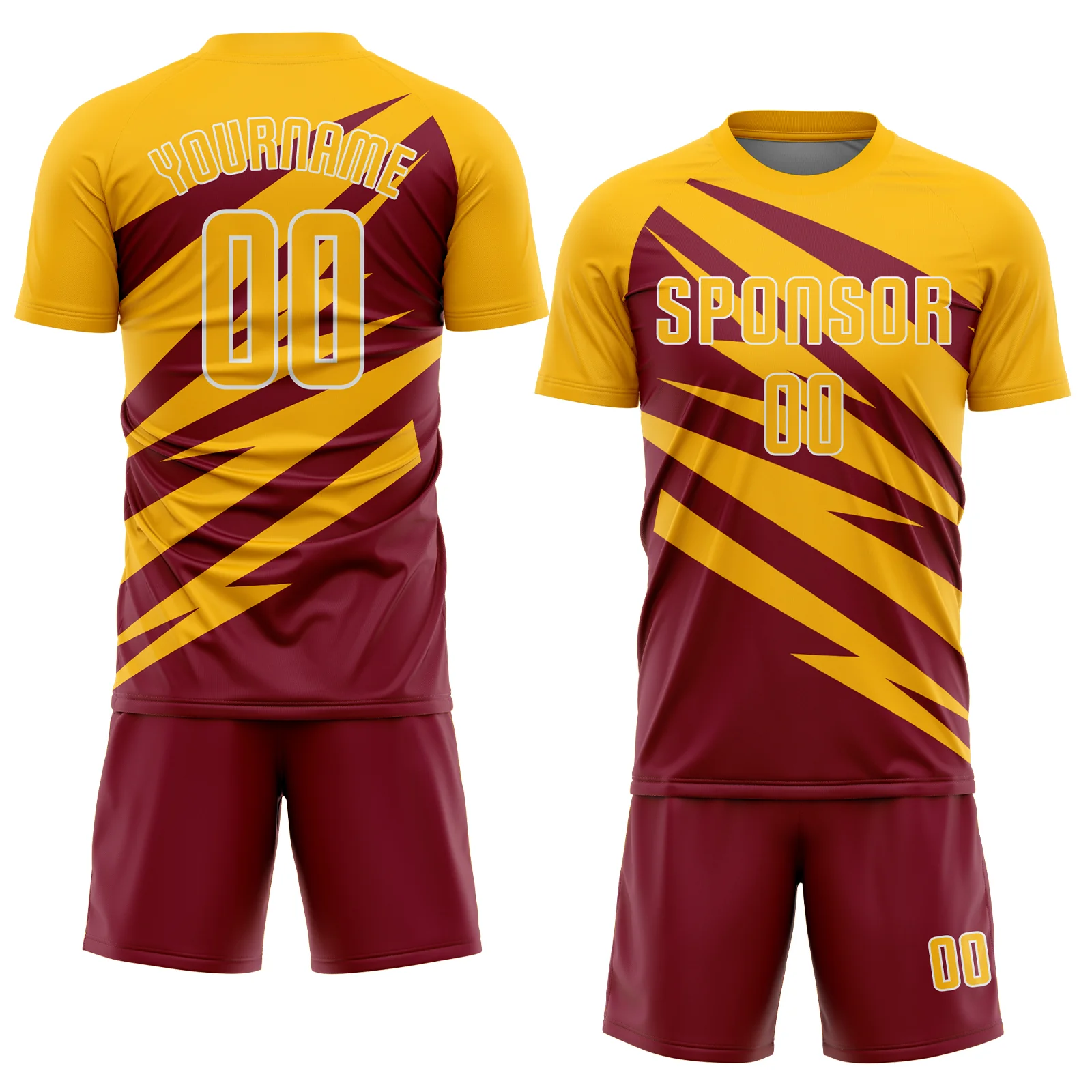 Custom Gold Crimson-White Abstract Line Sports Sublimation Soccer Uniform Jersey - Image 2