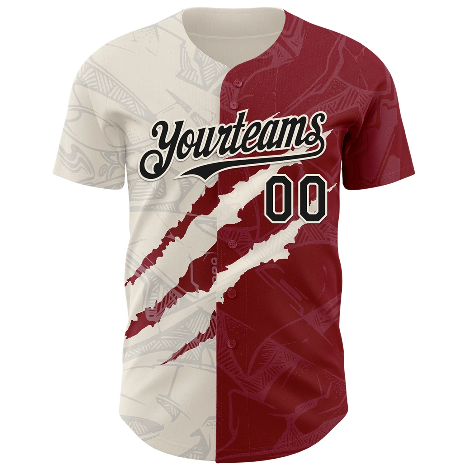 Custom Graffiti Pattern Black Crimson-Cream 3D Scratch Authentic Baseball Jersey - Image 2
