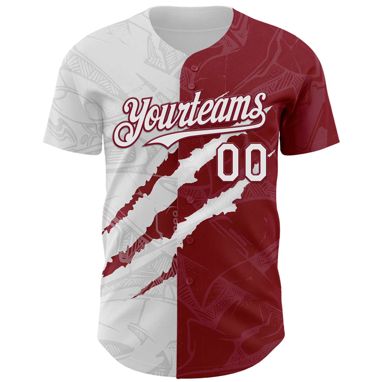 Custom Graffiti Pattern White-Crimson 3D Scratch Authentic Baseball Jersey - Image 2