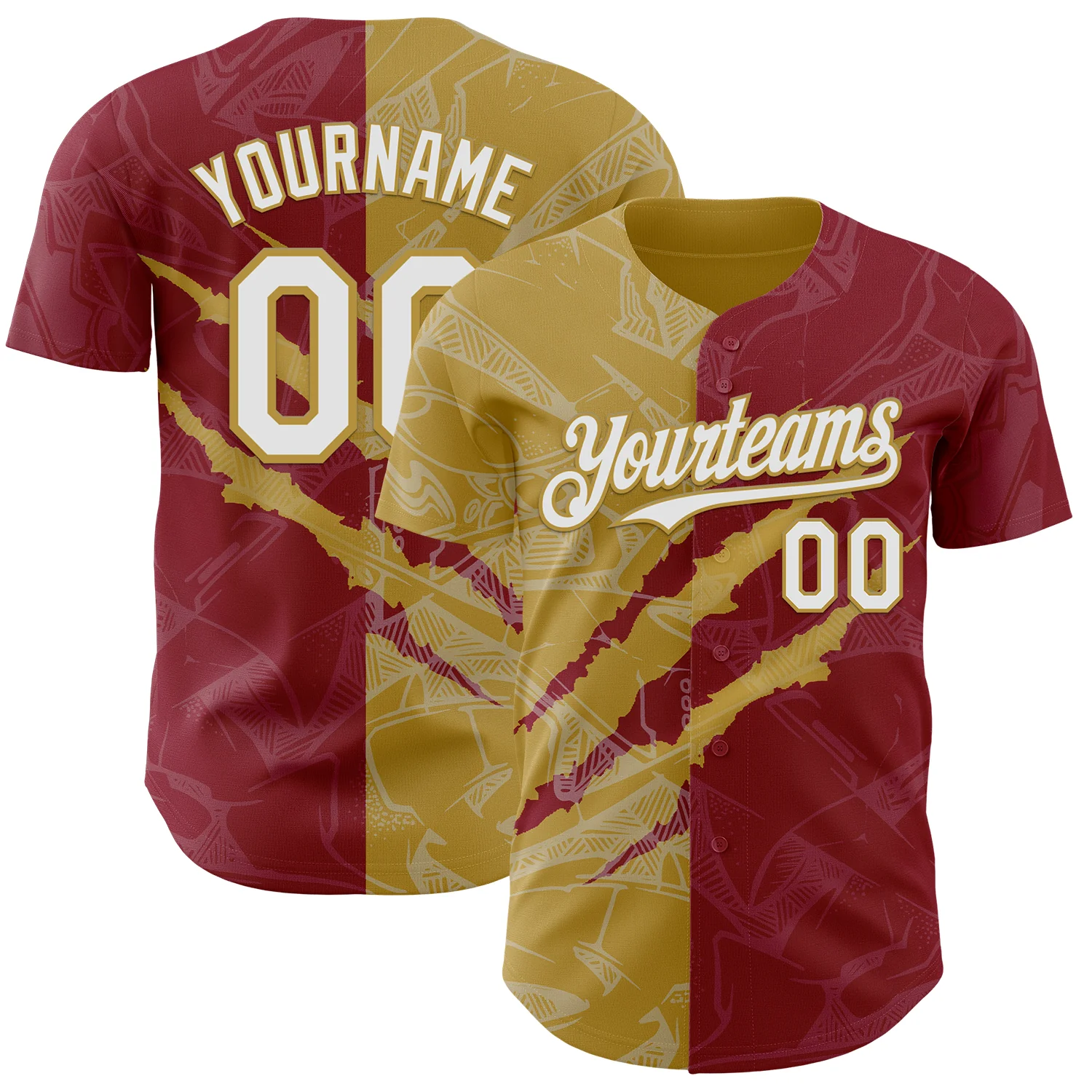 Custom Graffiti Pattern White Crimson-Old Gold 3D Scratch Authentic Baseball Jersey