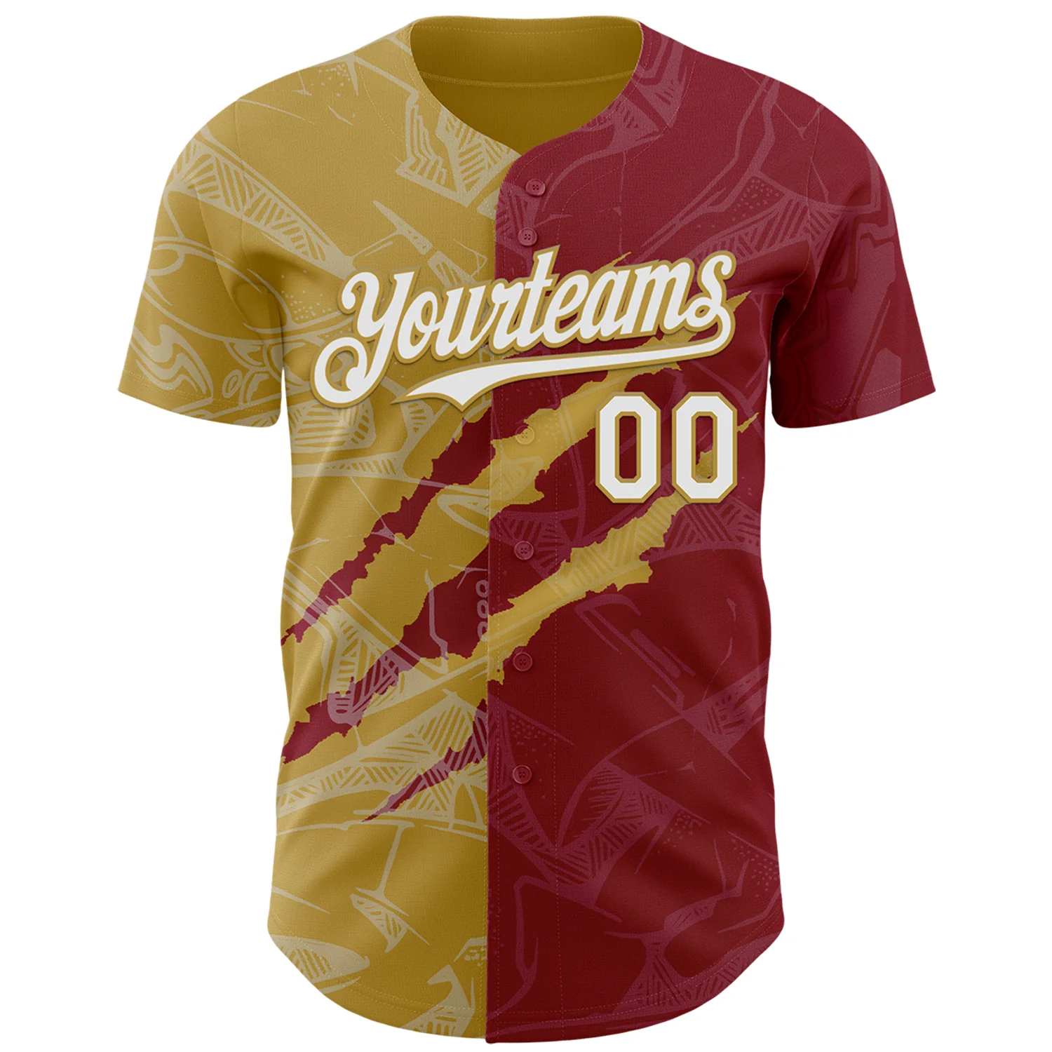 Custom Graffiti Pattern White Crimson-Old Gold 3D Scratch Authentic Baseball Jersey - Image 2