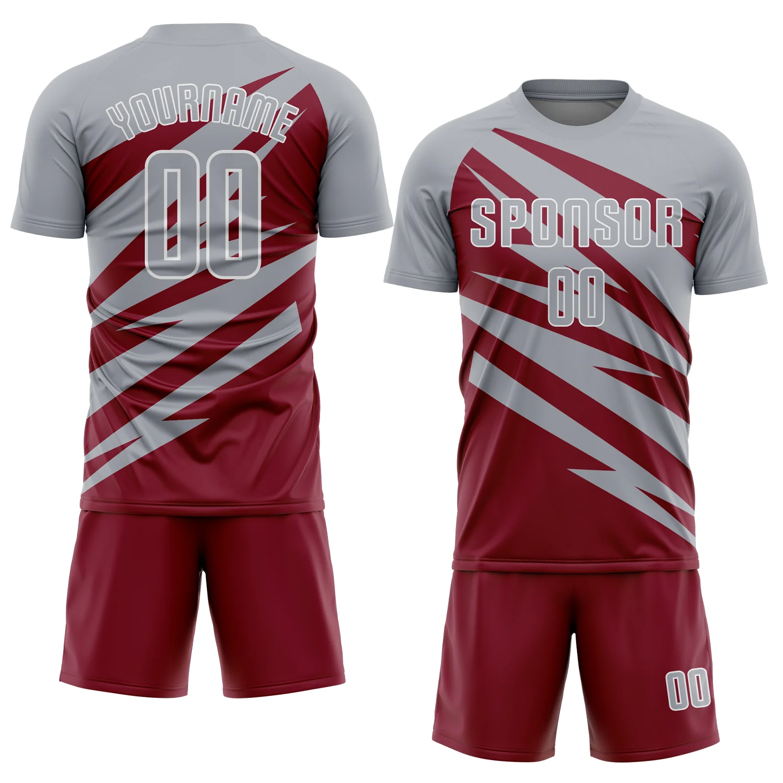 Custom Gray Crimson-White Abstract Line Sports Sublimation Soccer Uniform Jersey - Image 2