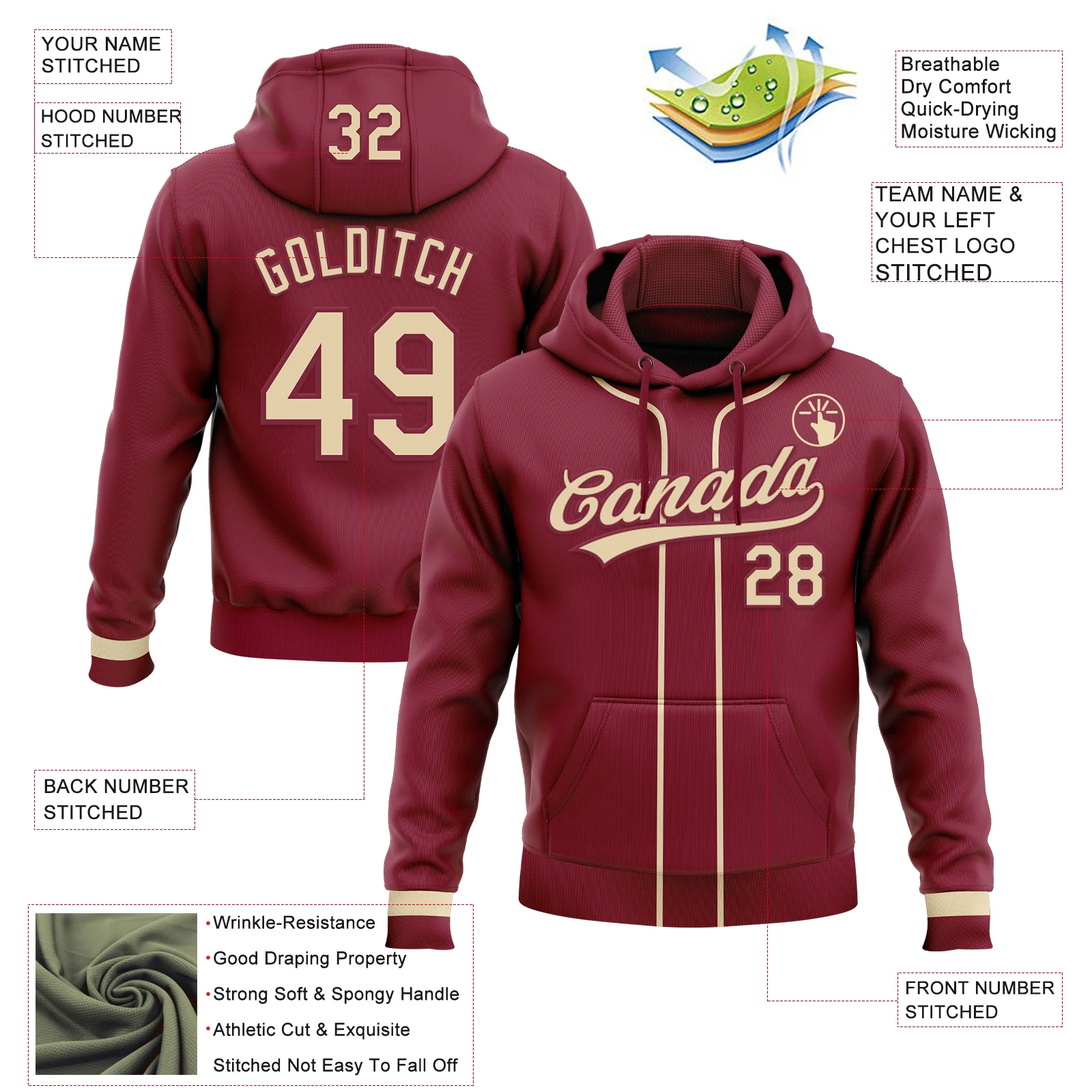 Custom Stitched Crimson Cream-Crimson Baseball Pullover Sweatshirt Hoodie - Image 2