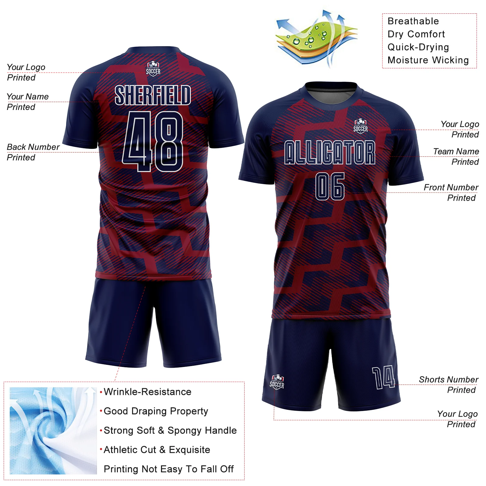 Custom Navy Crimson-White Line Sublimation Soccer Uniform Jersey - Image 4