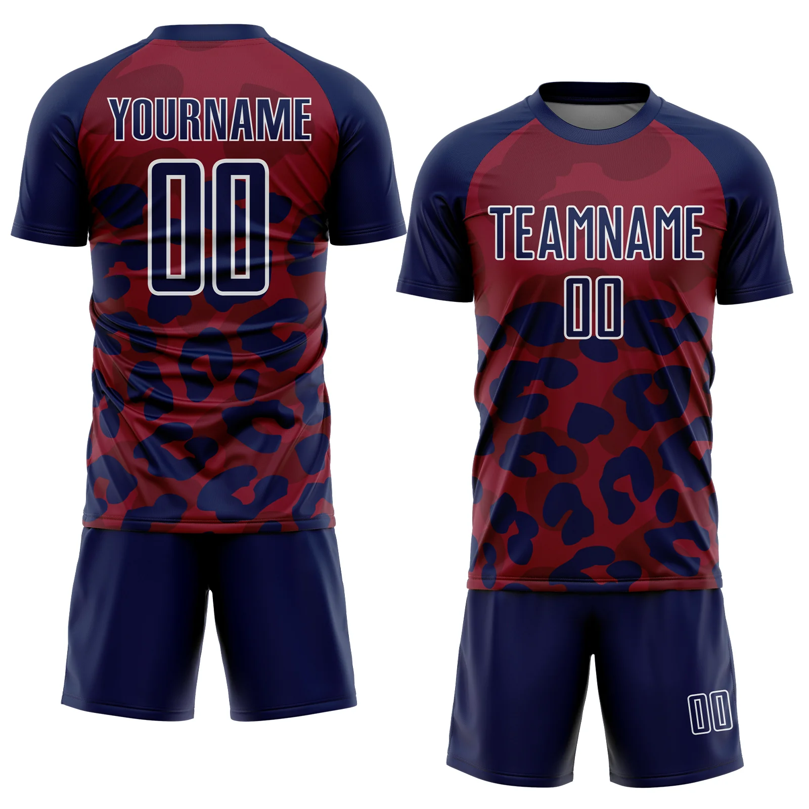 Custom Navy Crimson-White Animal Leopard Print Sports Sublimation Soccer Uniform Jersey - Image 2