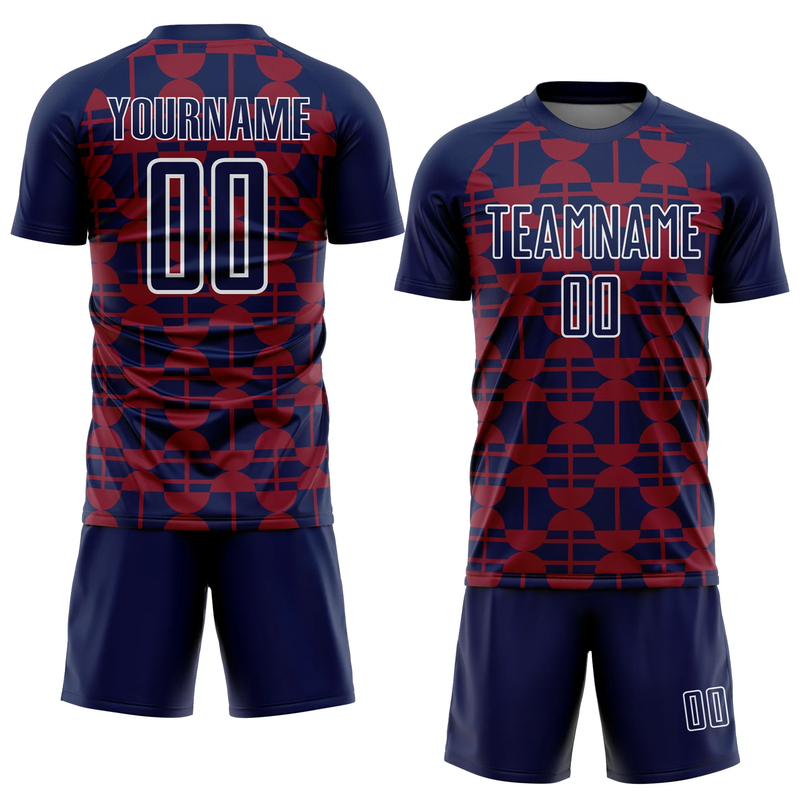 Custom Navy Crimson-White Geometric Shapes Sports Sublimation Soccer Uniform Jersey - Image 2