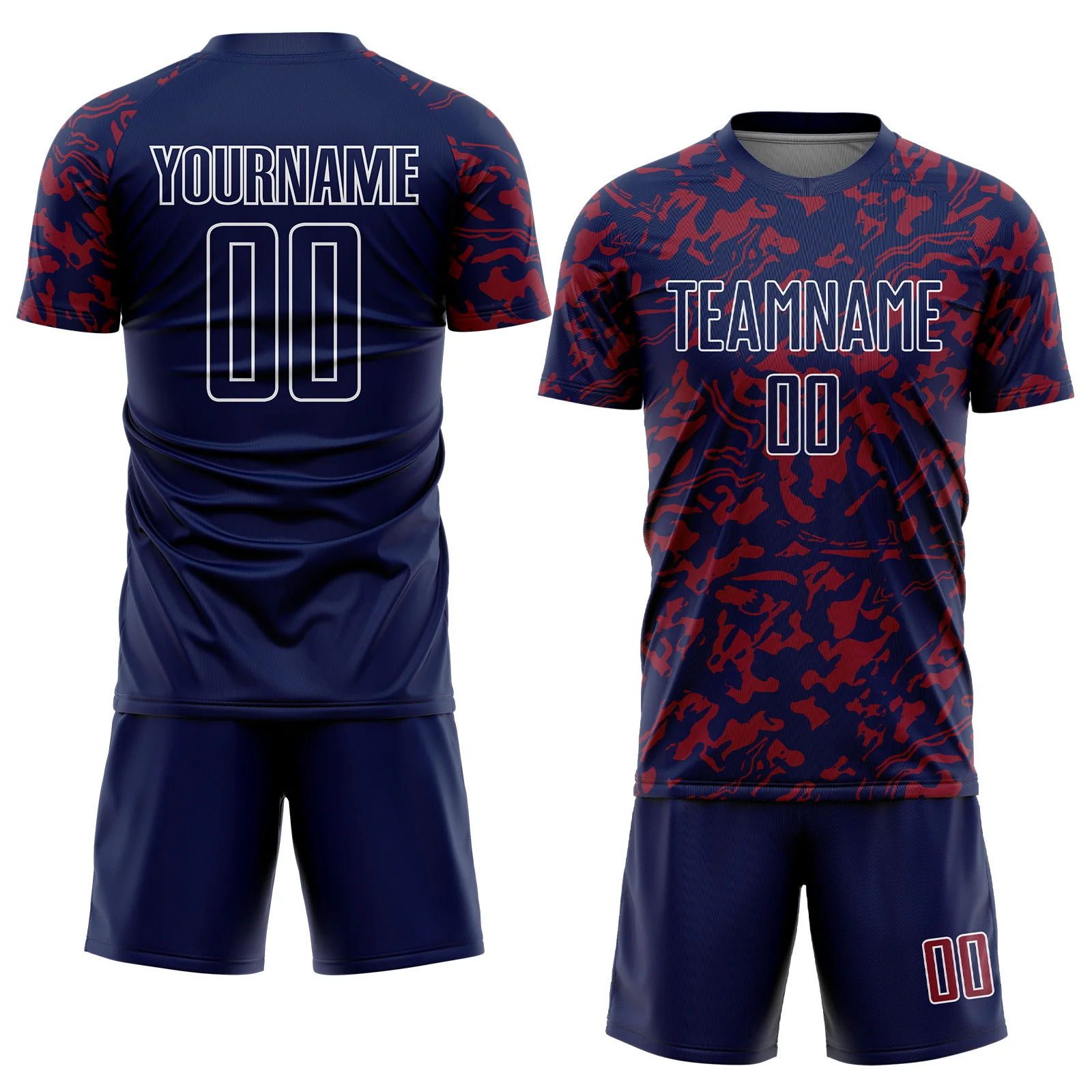 Custom Navy Crimson-White Liquid Fluid Pattern Sports Sublimation Soccer Uniform Jersey - Image 2