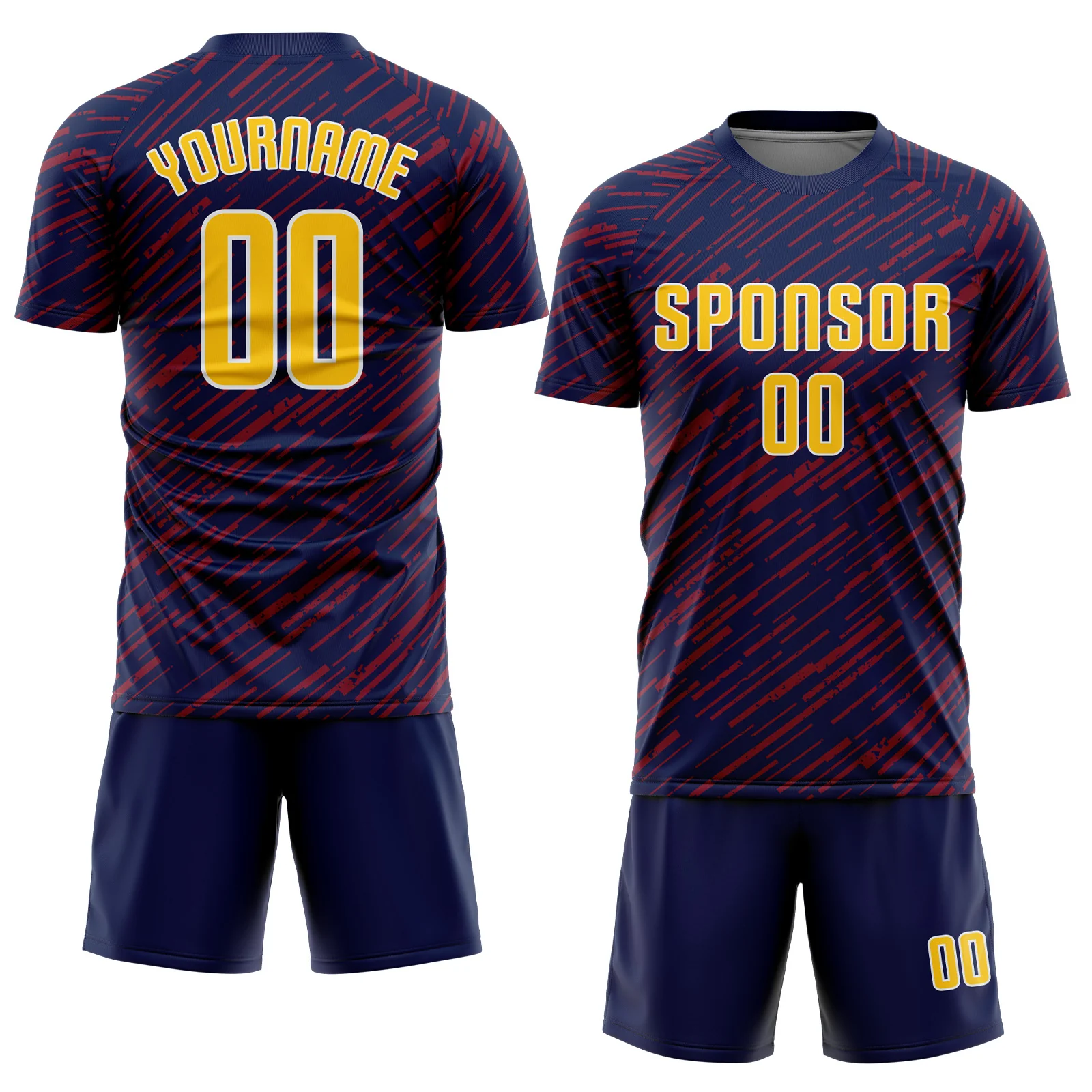Custom Navy Yellow Crimson-White Line Sports Sublimation Soccer Uniform Jersey - Image 2