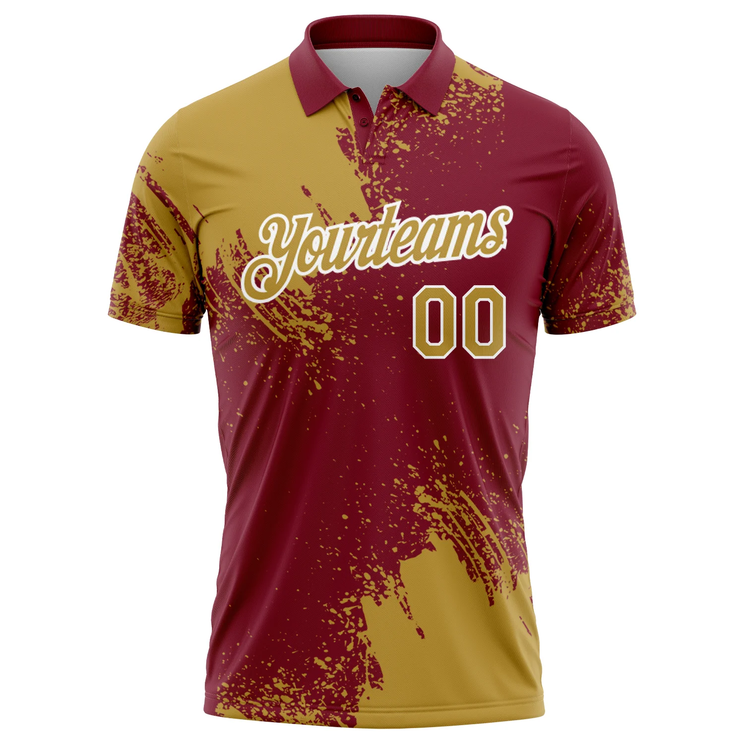 Custom Old Gold Crimson-White 3D Pattern Design Abstract Brush Stroke Performance Polo Shirt - Image 2
