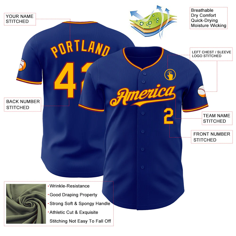 Custom Royal Gold-Crimson Authentic Baseball Jersey - Image 3