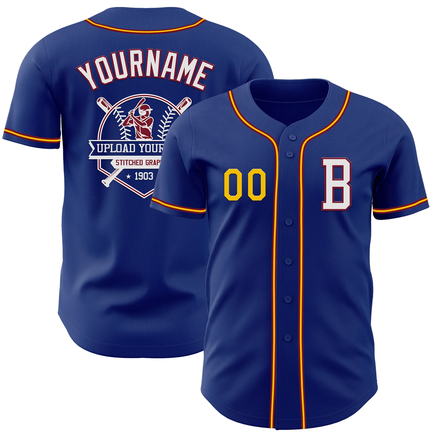 Custom Royal Yellow-Crimson Authentic Baseball Jersey - Image 5