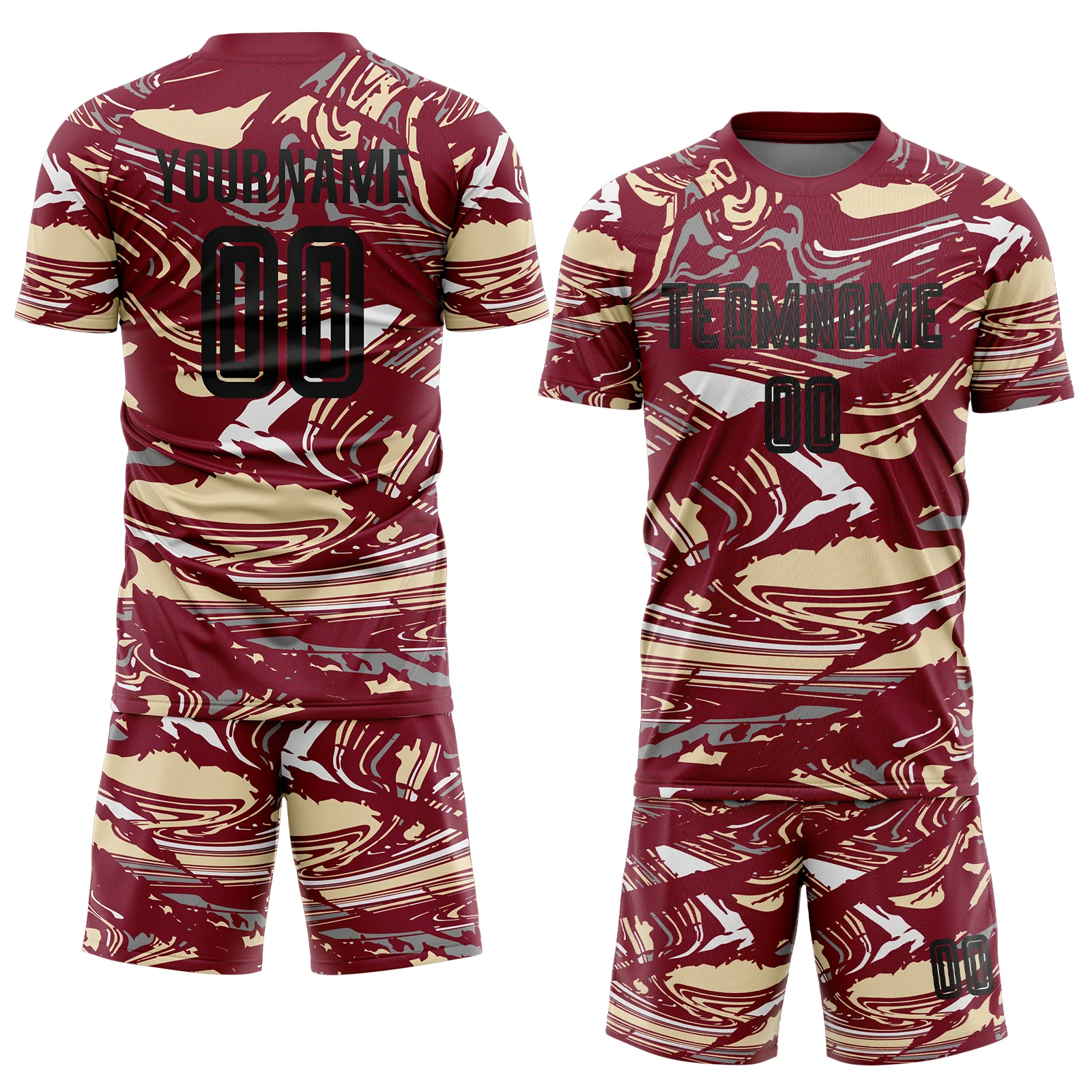 Custom Figure Black Crimson-Cream Fluid Art Splash Sublimation Soccer Uniform Jersey - Image 2