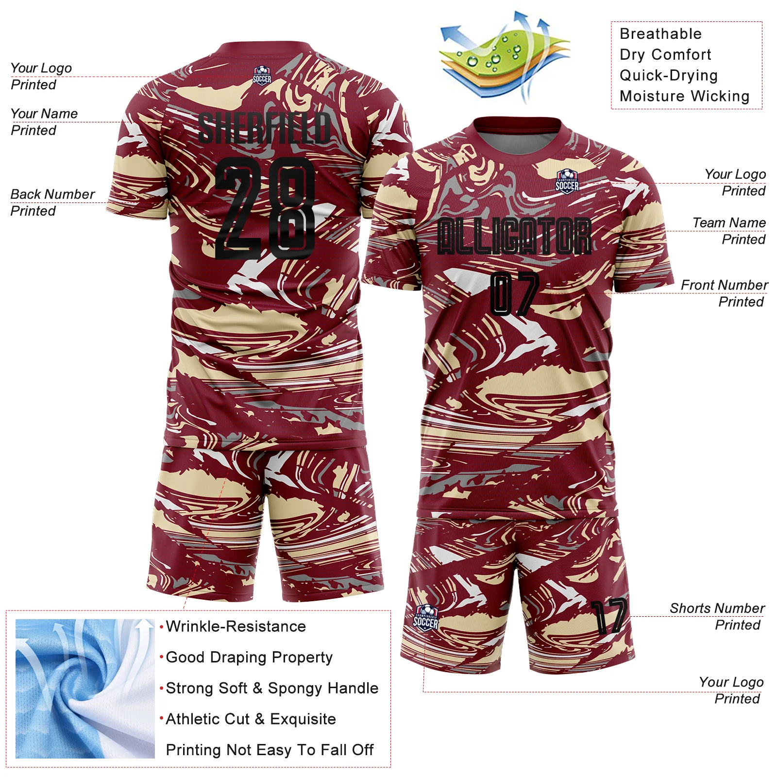 Custom Figure Black Crimson-Cream Fluid Art Splash Sublimation Soccer Uniform Jersey - Image 4