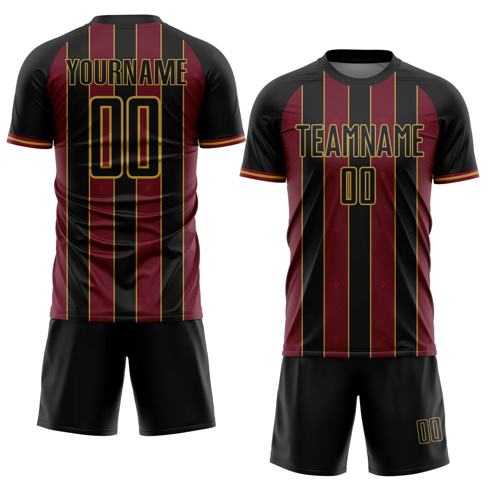 Custom Black Crimson-Old Gold Pinstripe Line Sports Sublimation Soccer Uniform Jersey - Image 2