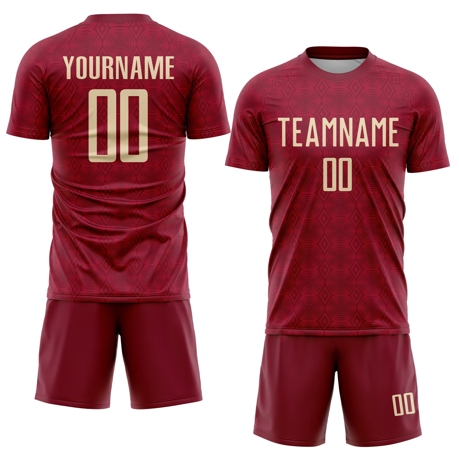 Custom Crimson Cream Geometric Shapes Sublimation Soccer Uniform Jersey - Image 2