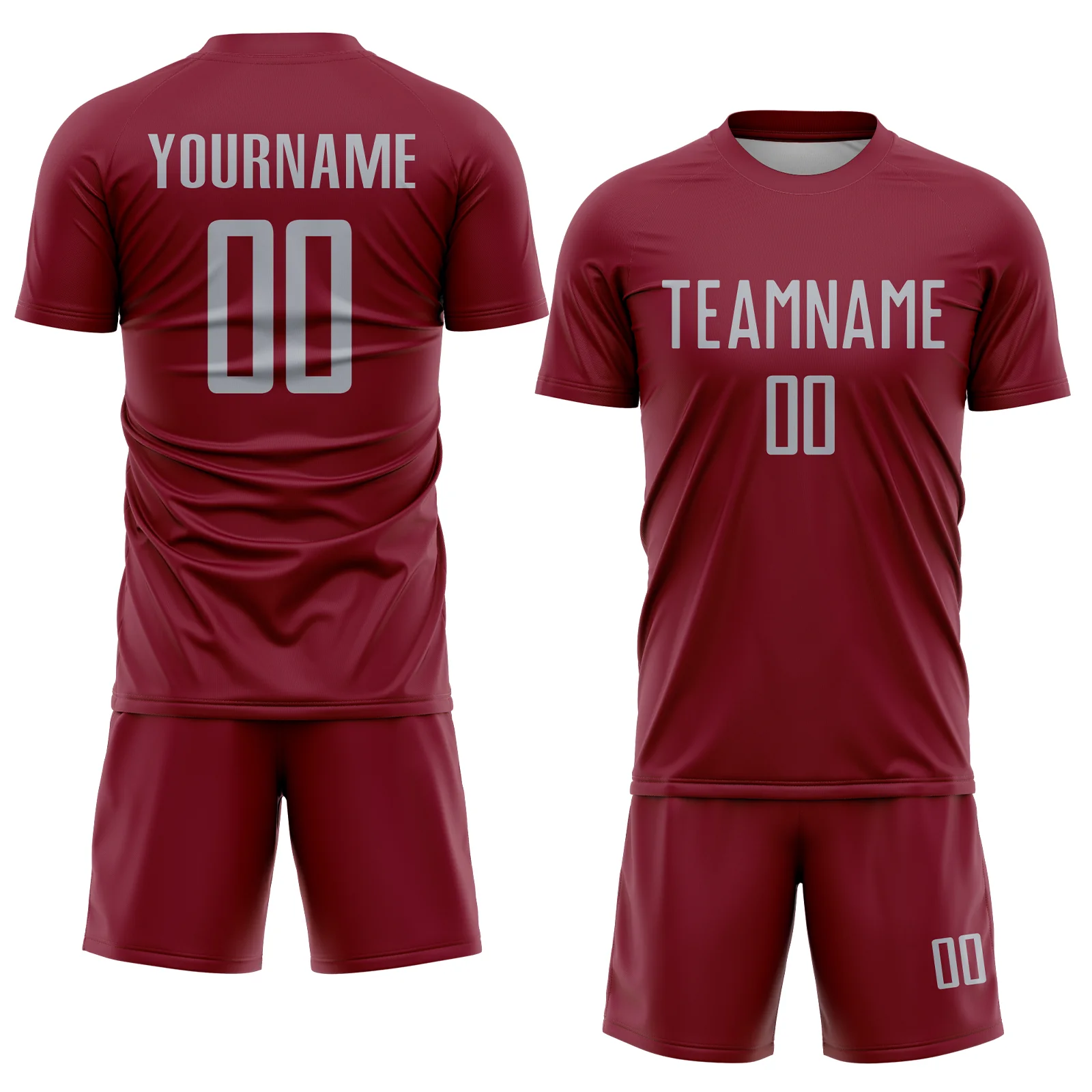 Custom Crimson Gray Sublimation Soccer Uniform Jersey - Image 2