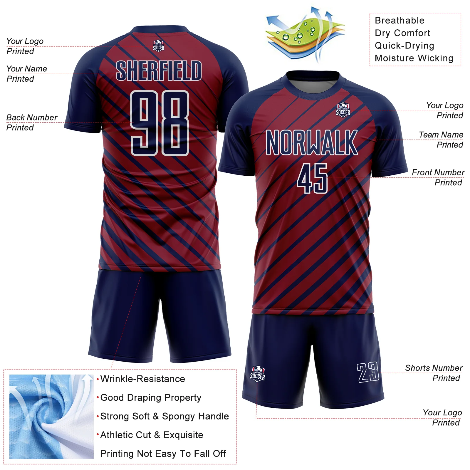 Custom Navy Crimson-White Lines Sublimation Soccer Uniform Jersey - Image 4
