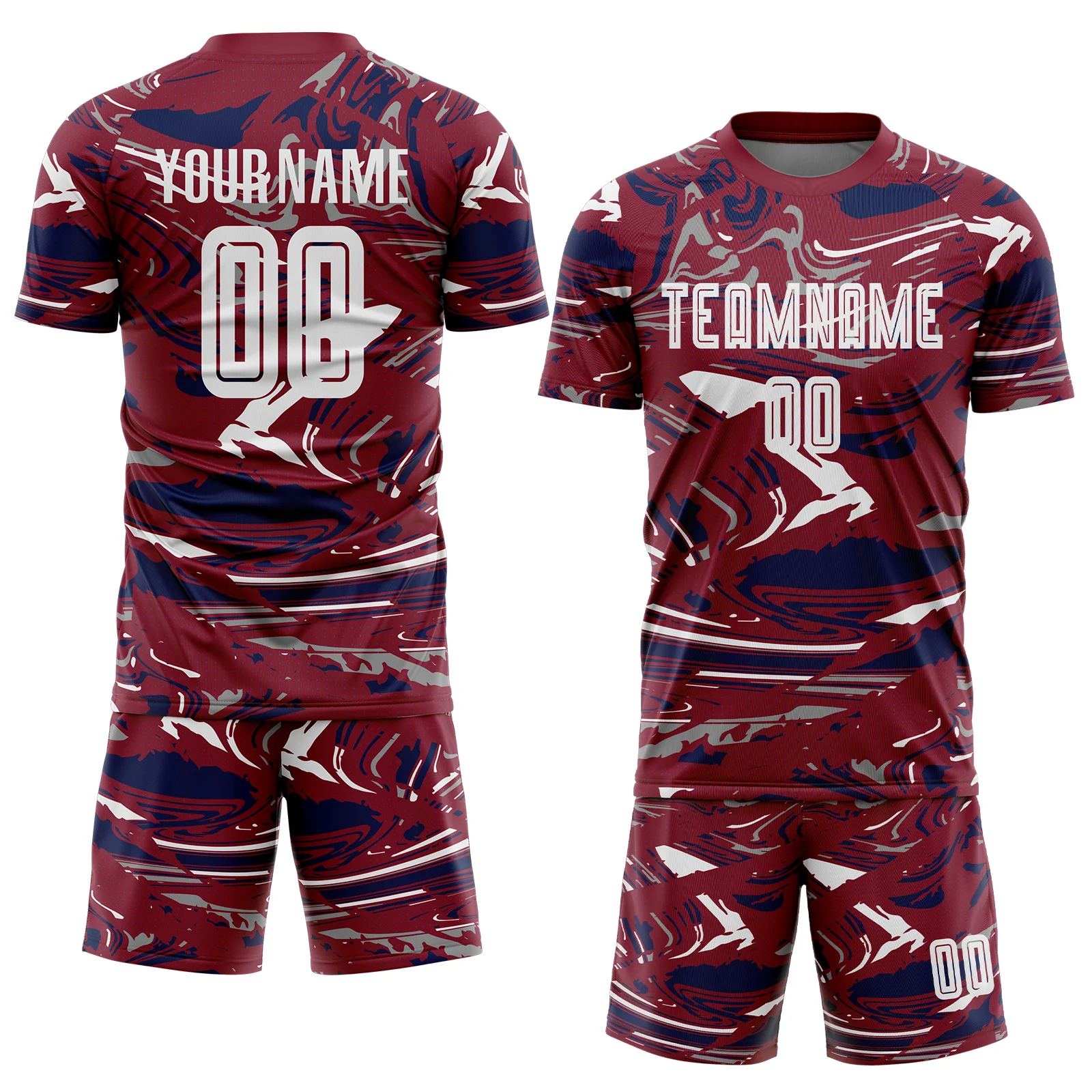 Custom Figure White Crimson-Navy Fluid Art Splash Sublimation Soccer Uniform Jersey - Image 2