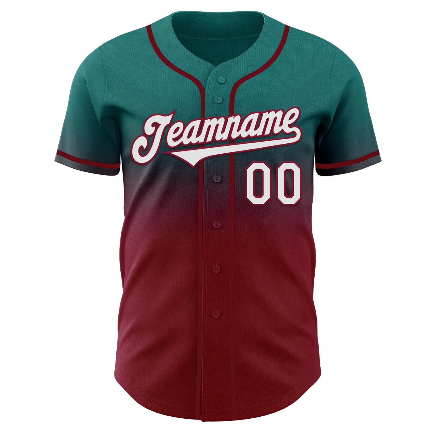 Custom Teal White-Crimson Authentic Fade Fashion Baseball Jersey - Image 2