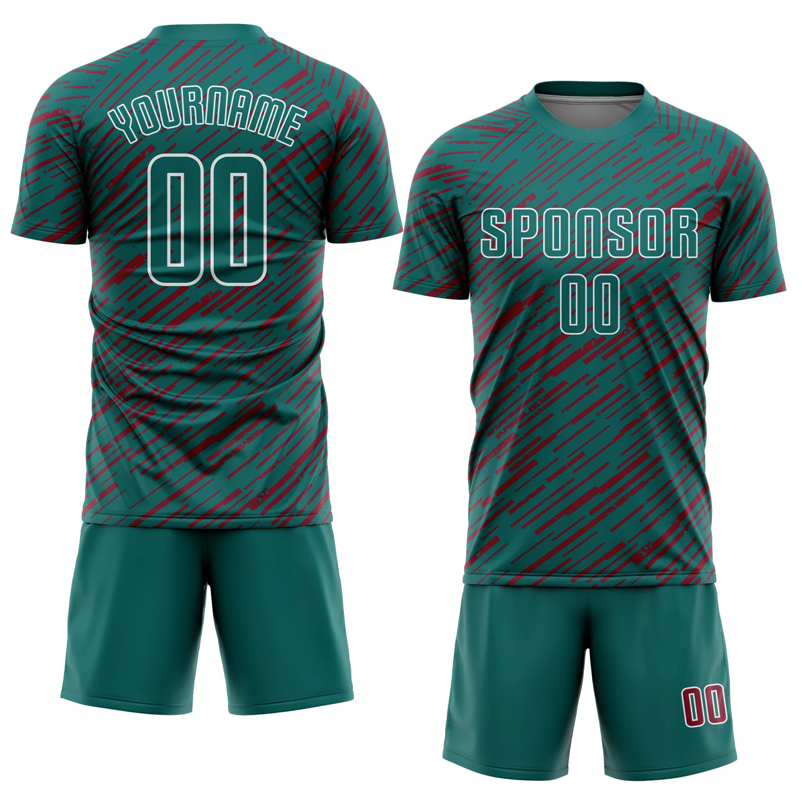 Custom Teal Crimson-White Line Sports Sublimation Soccer Uniform Jersey - Image 2