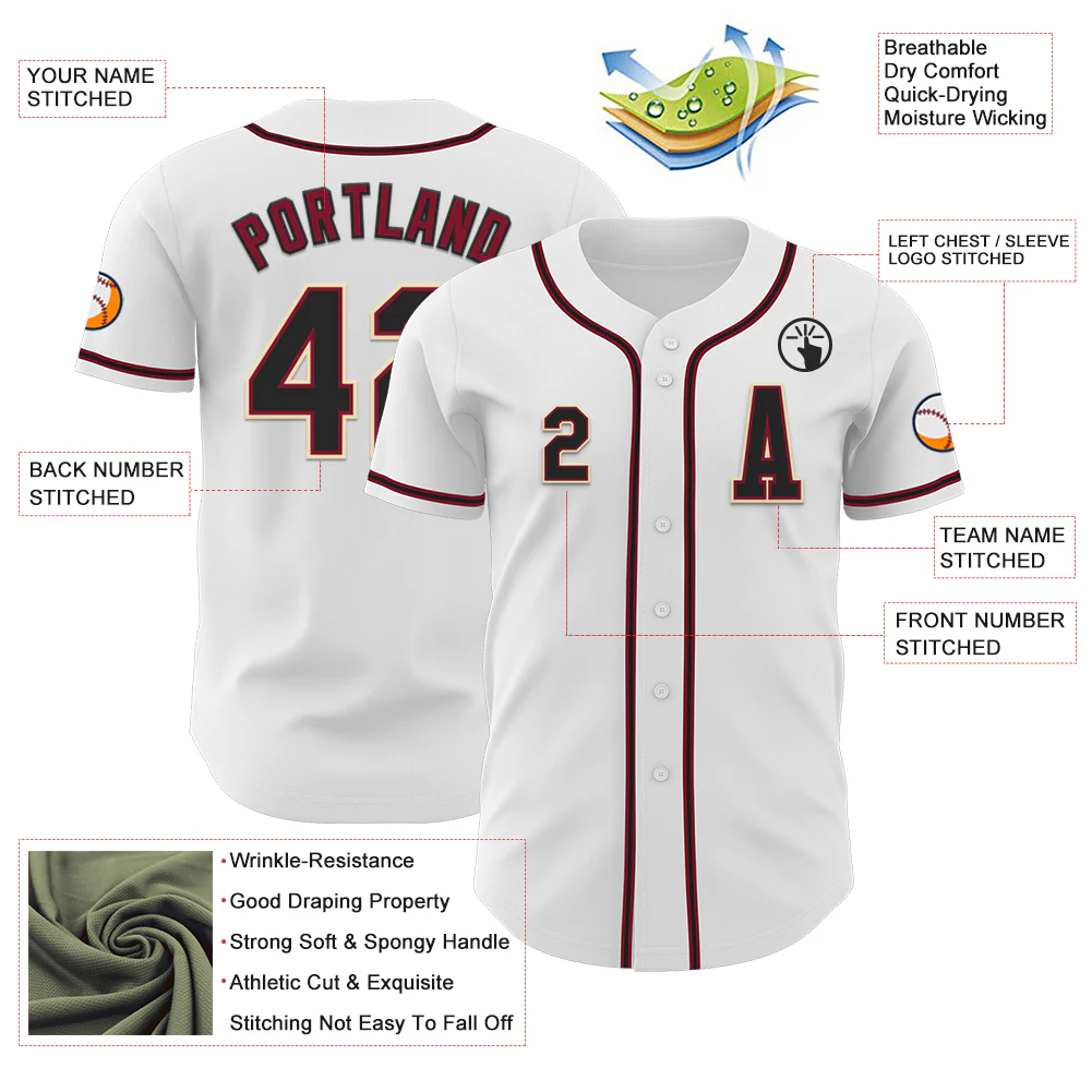 Custom White Black Crimson-Cream Authentic Baseball Jersey - Image 2